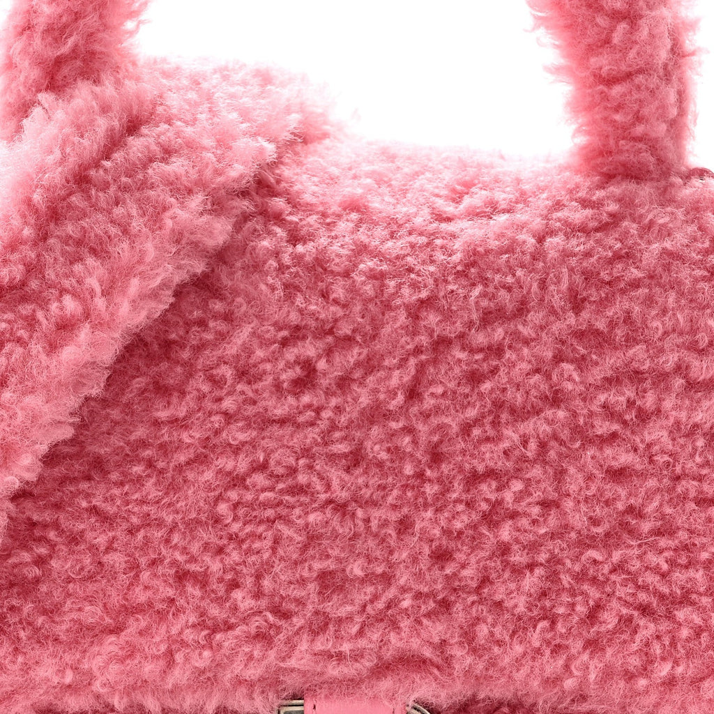 Curly Faux Shearling Small Hourglass Top Handle Bag Sweet Pink Pink