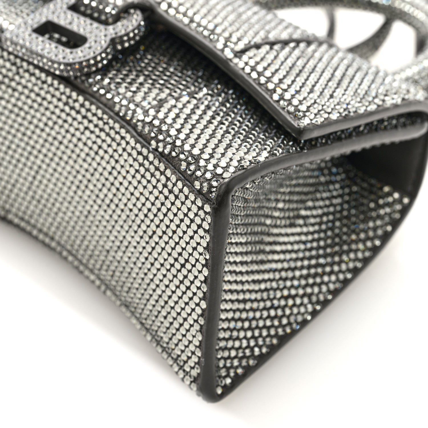 Strass Suede Hourglass Top Handle Bag XS Smoke Grey Crystal