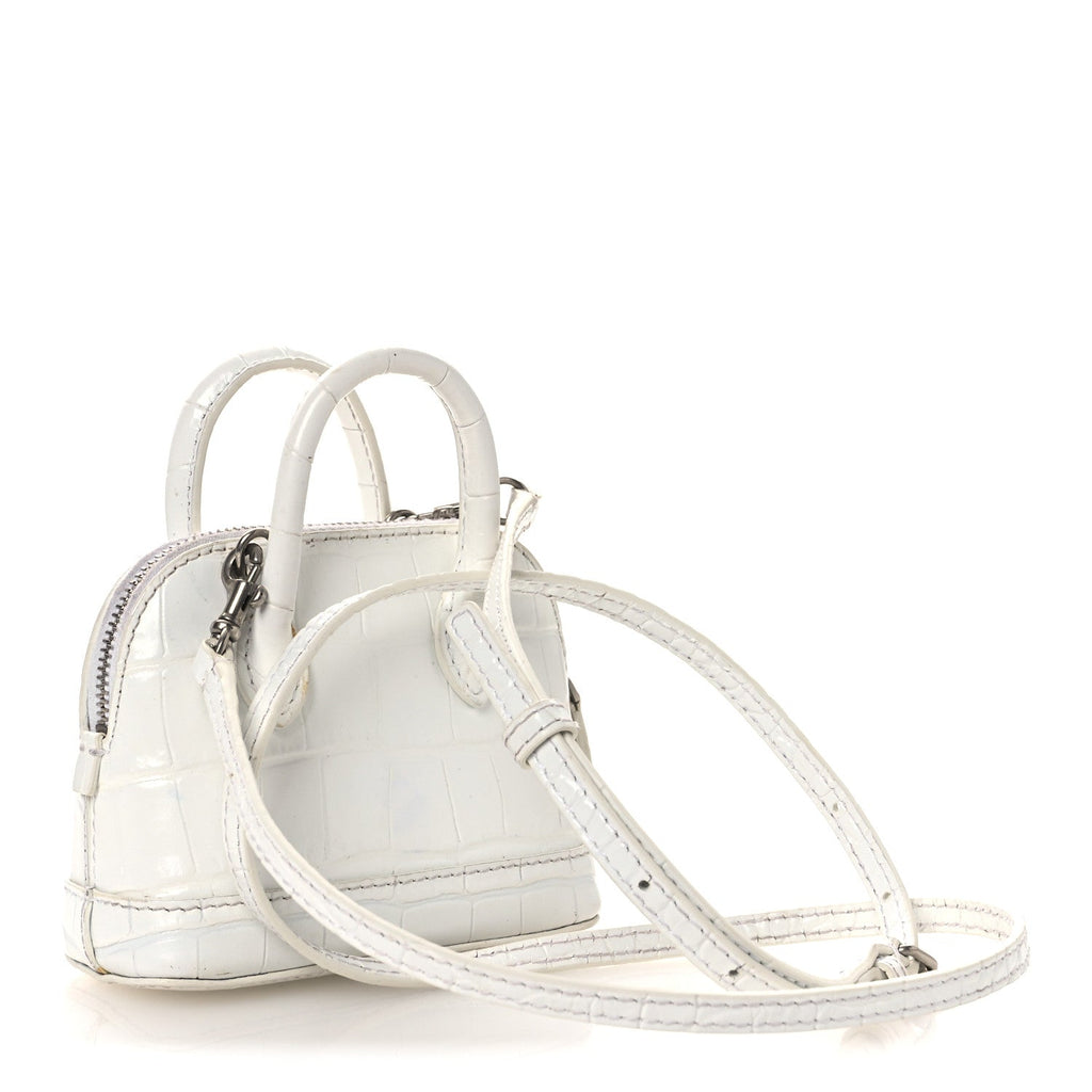 Calfskin Logo Crocodile Embossed Mini Ville Top Handle Bag White Black