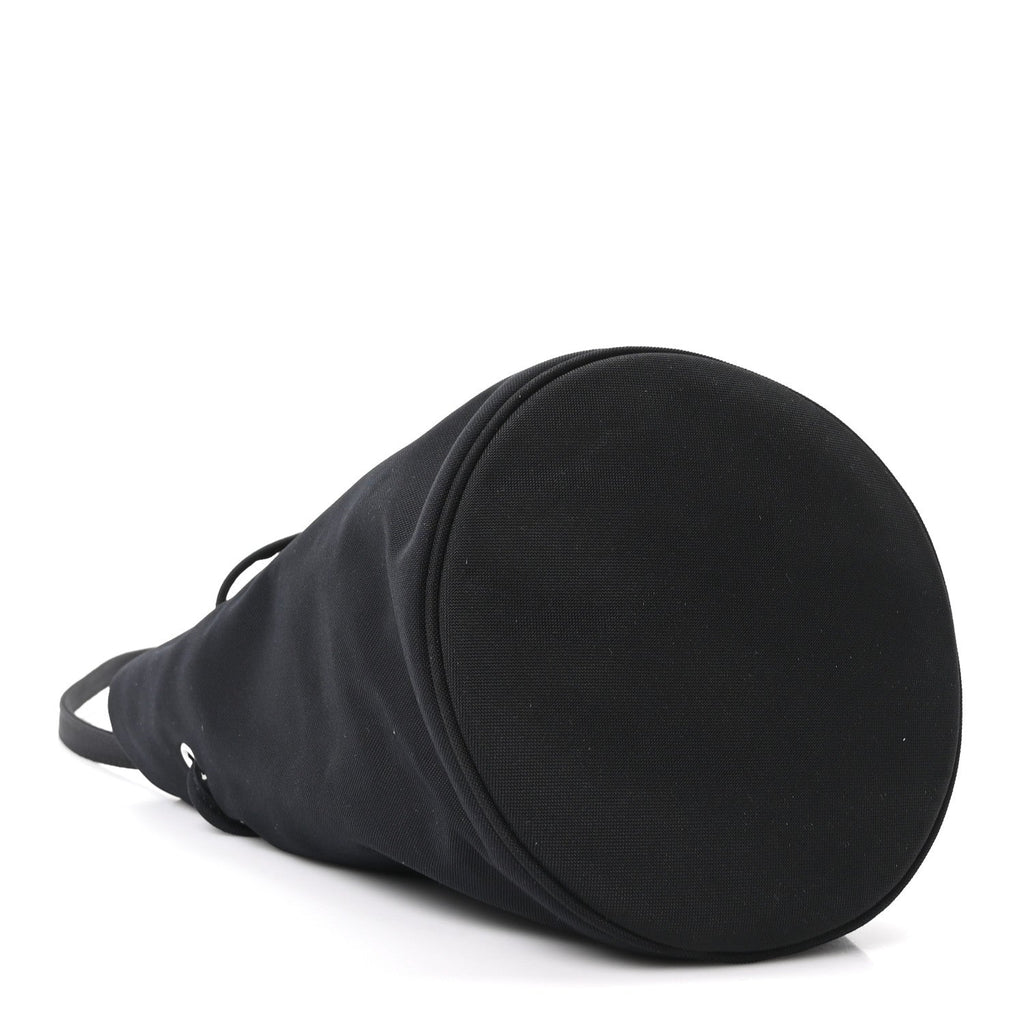 Recycled Sport Nylon Logo Embroidered Wheel Drawstring Bucket Bag Black White