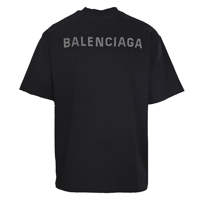 Balenciaga Short-Sleeve T-Shirt with Front and Back Rhinestone Embellishments