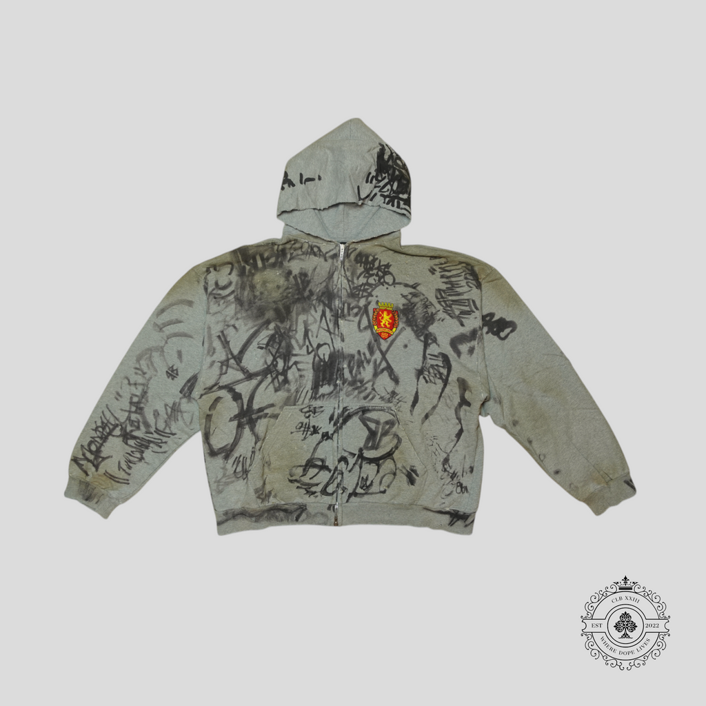 Balenciaga Graffiti Zip-Up Hoodie in Grey/Black