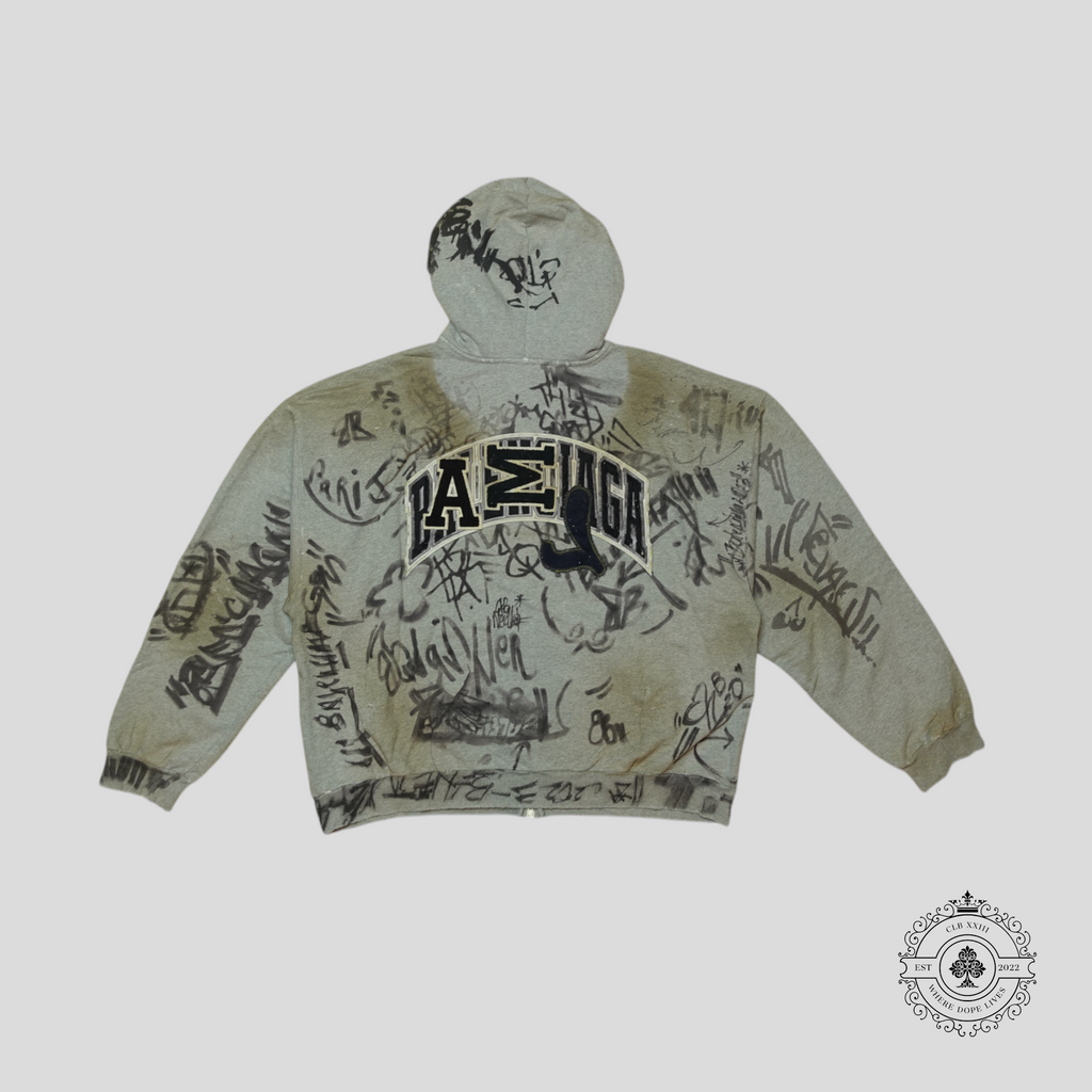 Balenciaga Graffiti Zip-Up Hoodie in Grey/Black