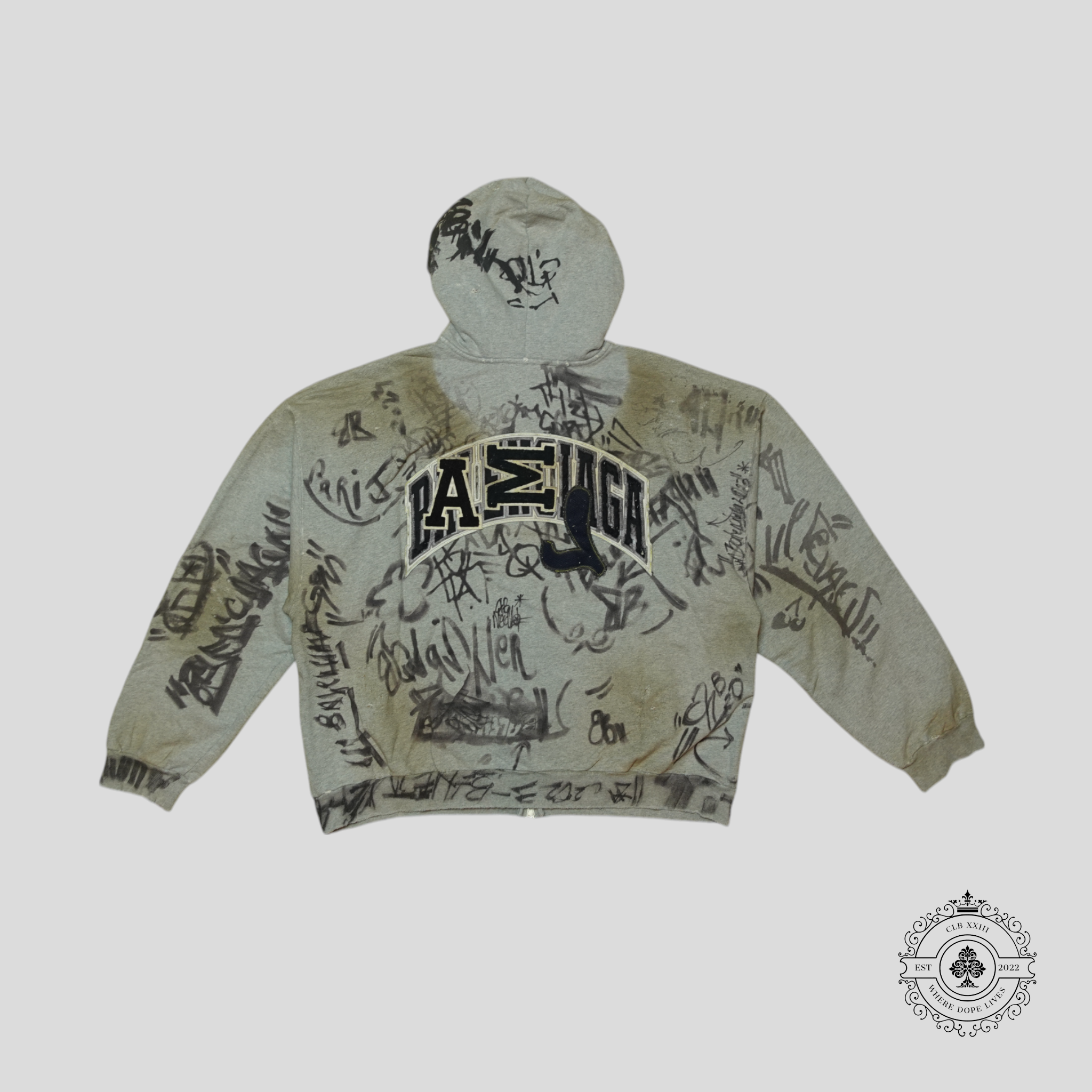 Balenciaga Graffiti Zip-Up Hoodie in Grey/Black