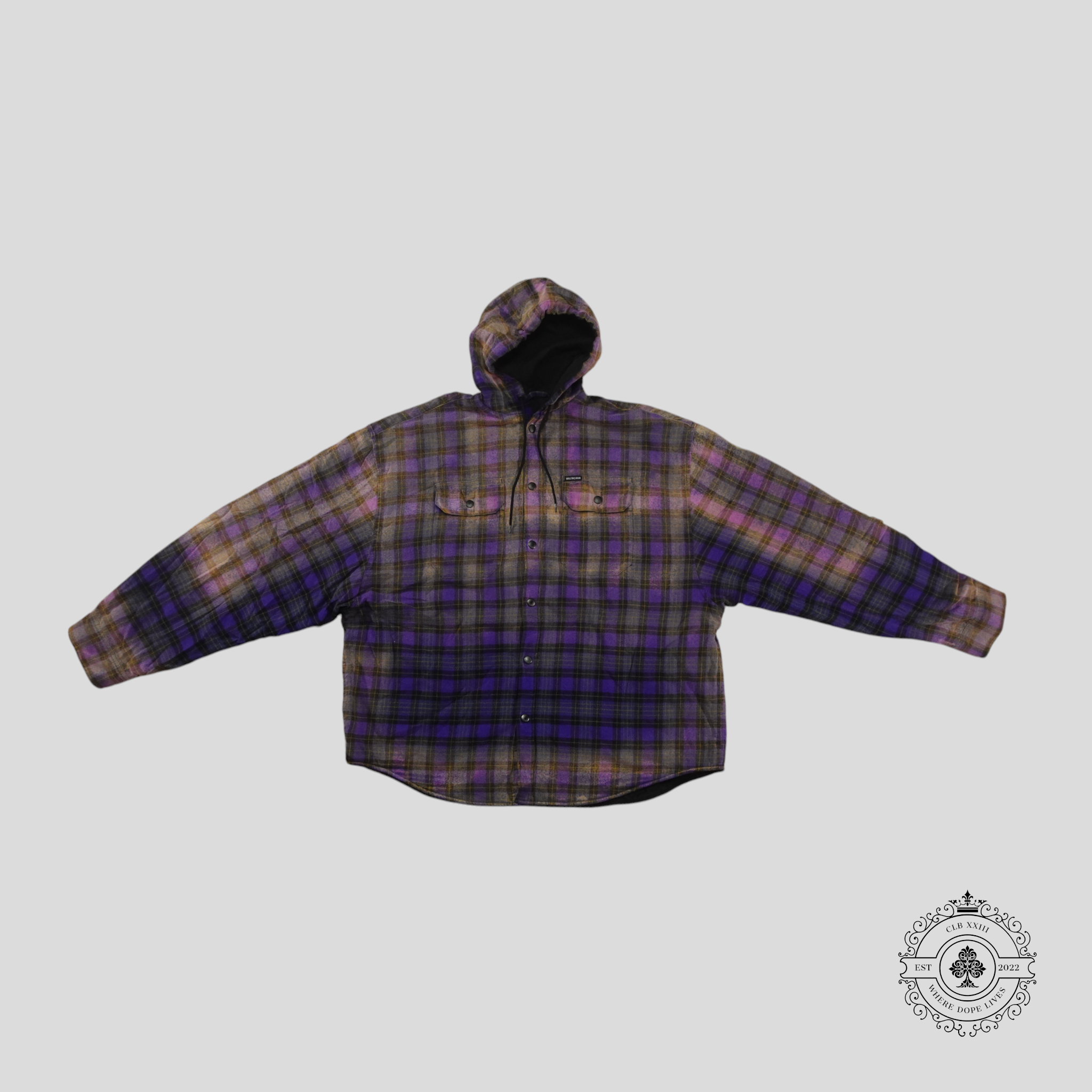 Balenciaga Bleached Check Flannel Hooded Overshirt in Purple Men Shirt
