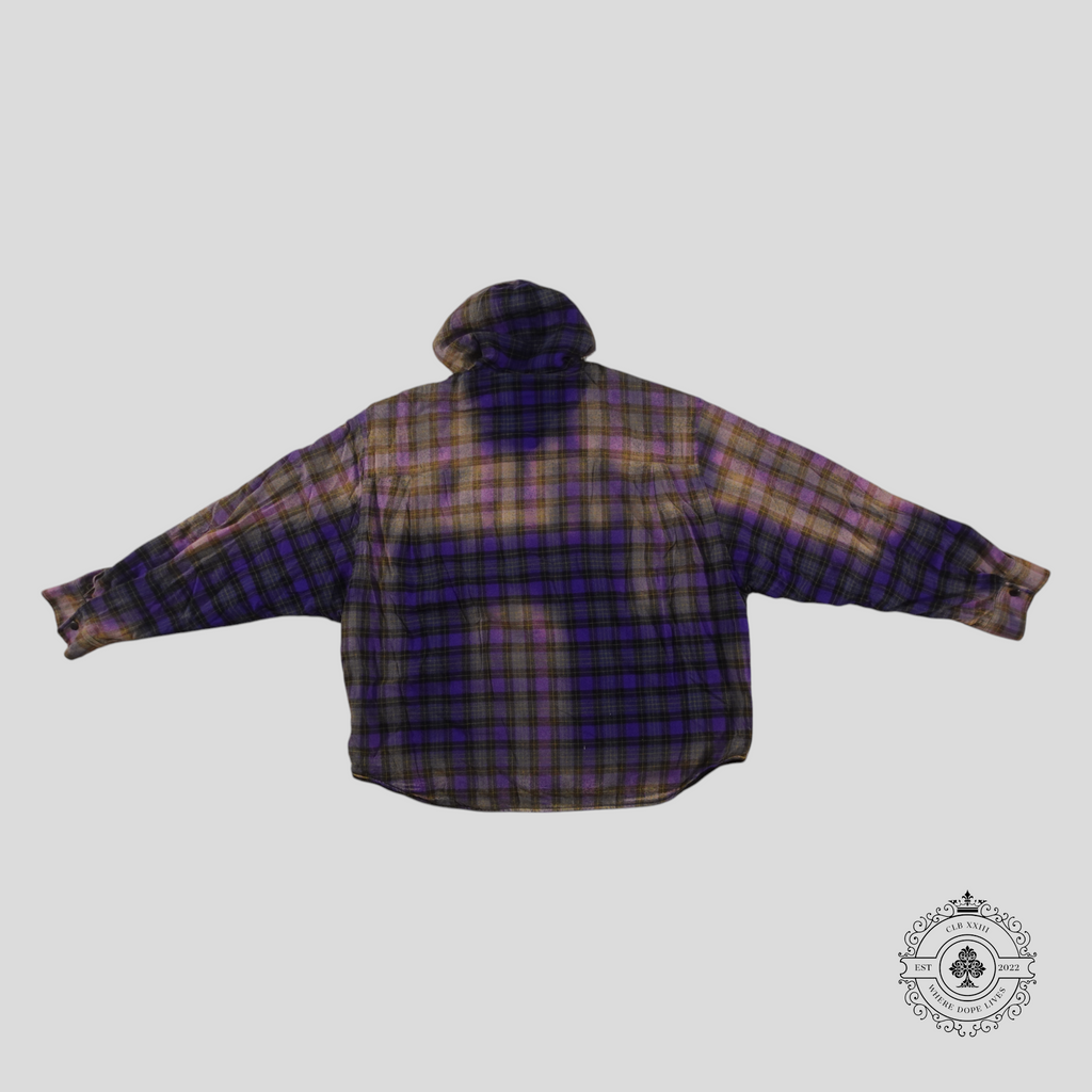 Balenciaga Bleached Check Flannel Hooded Overshirt in Purple Men Shirt