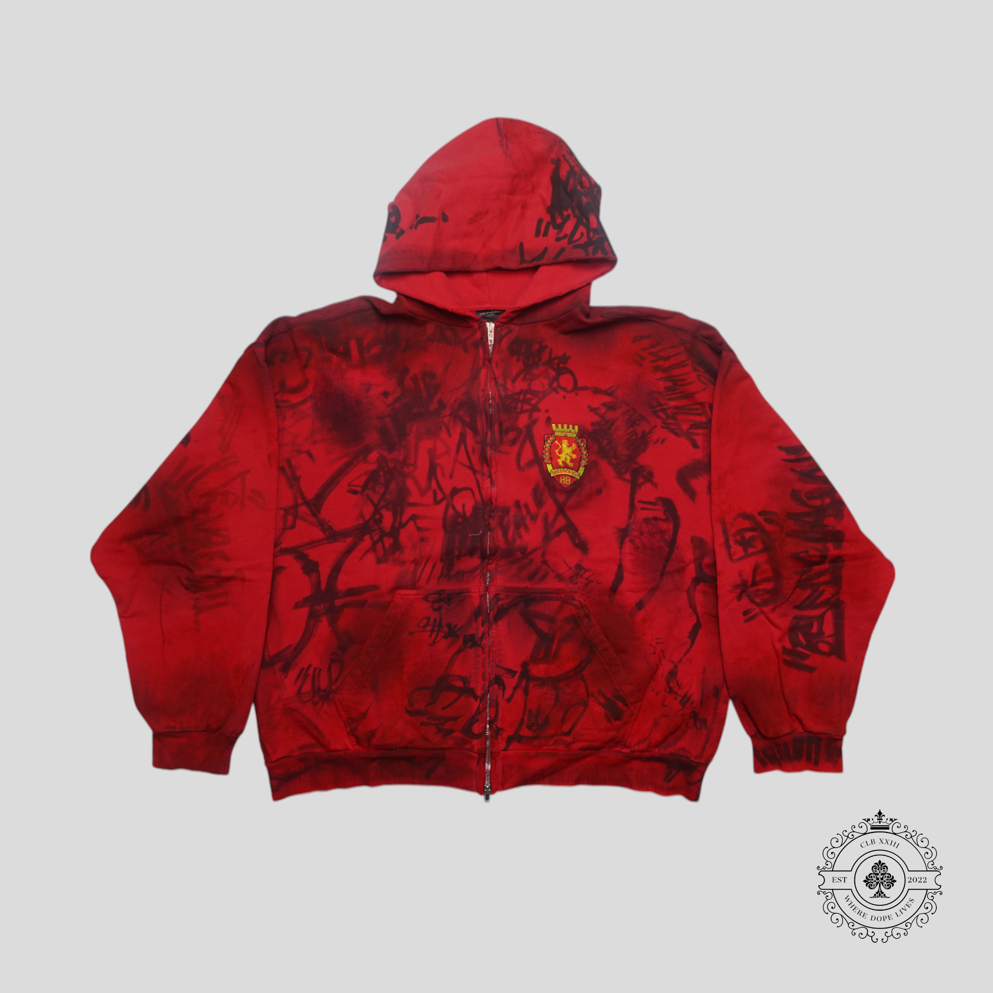 Balenciaga Graffiti Skater Zip-Up Hoodie in Red/Black