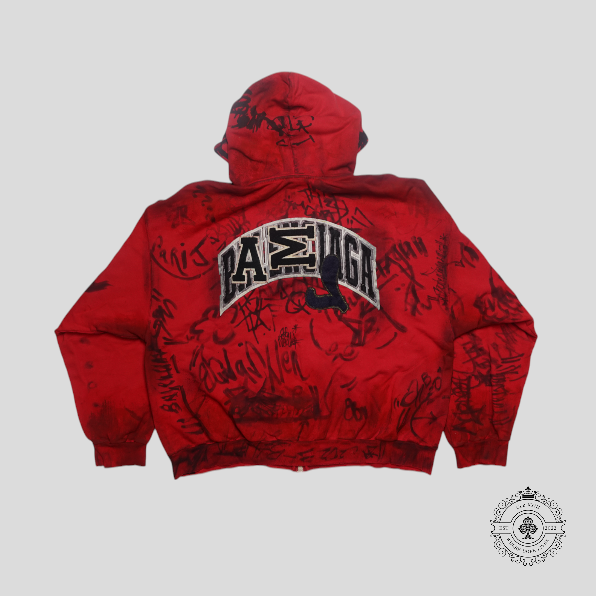 Balenciaga Graffiti Skater Zip-Up Hoodie in Red/Black