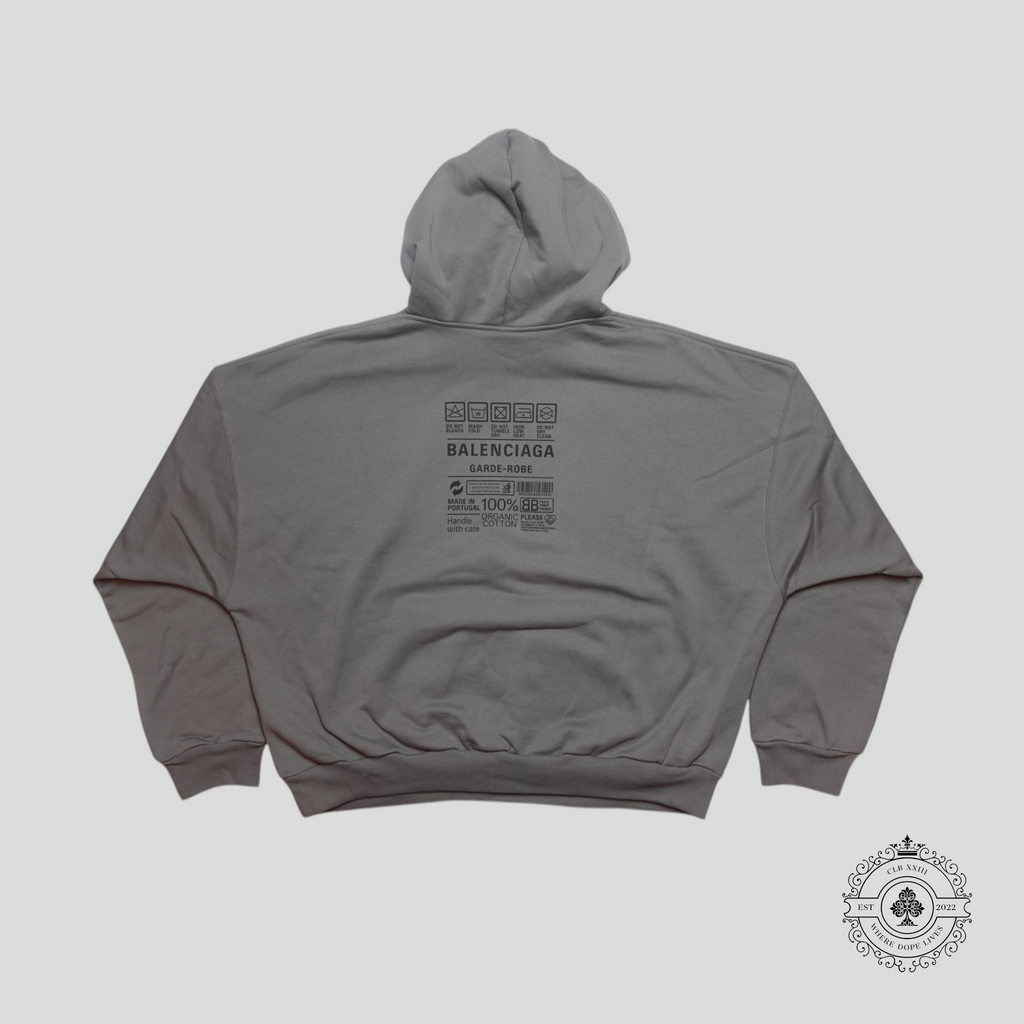 Balenciaga Wash Tag Print Oversized Hoodie in Grey