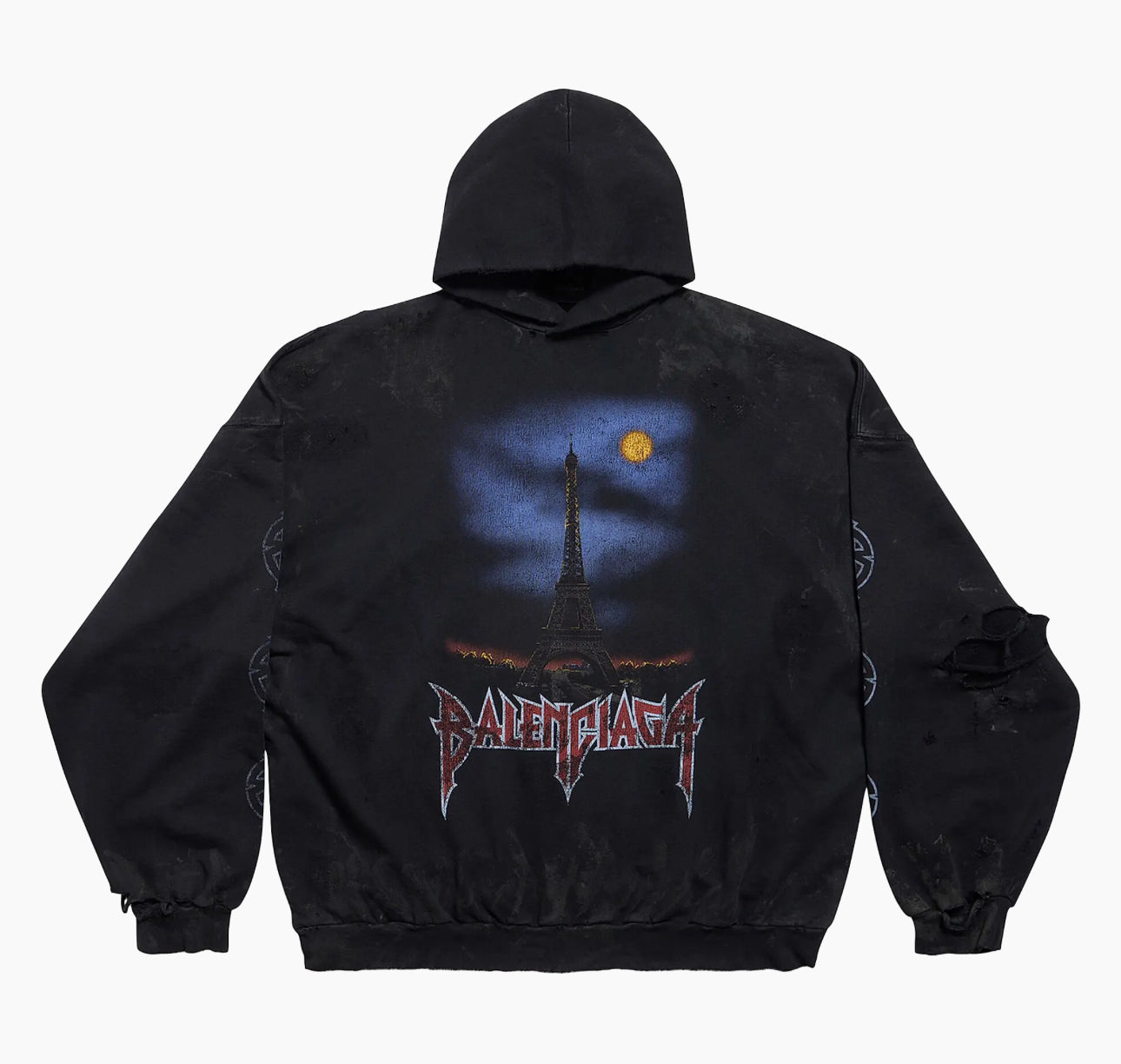 Balenciaga Paris Moon No Pocket Dirty Oversized Hoodie