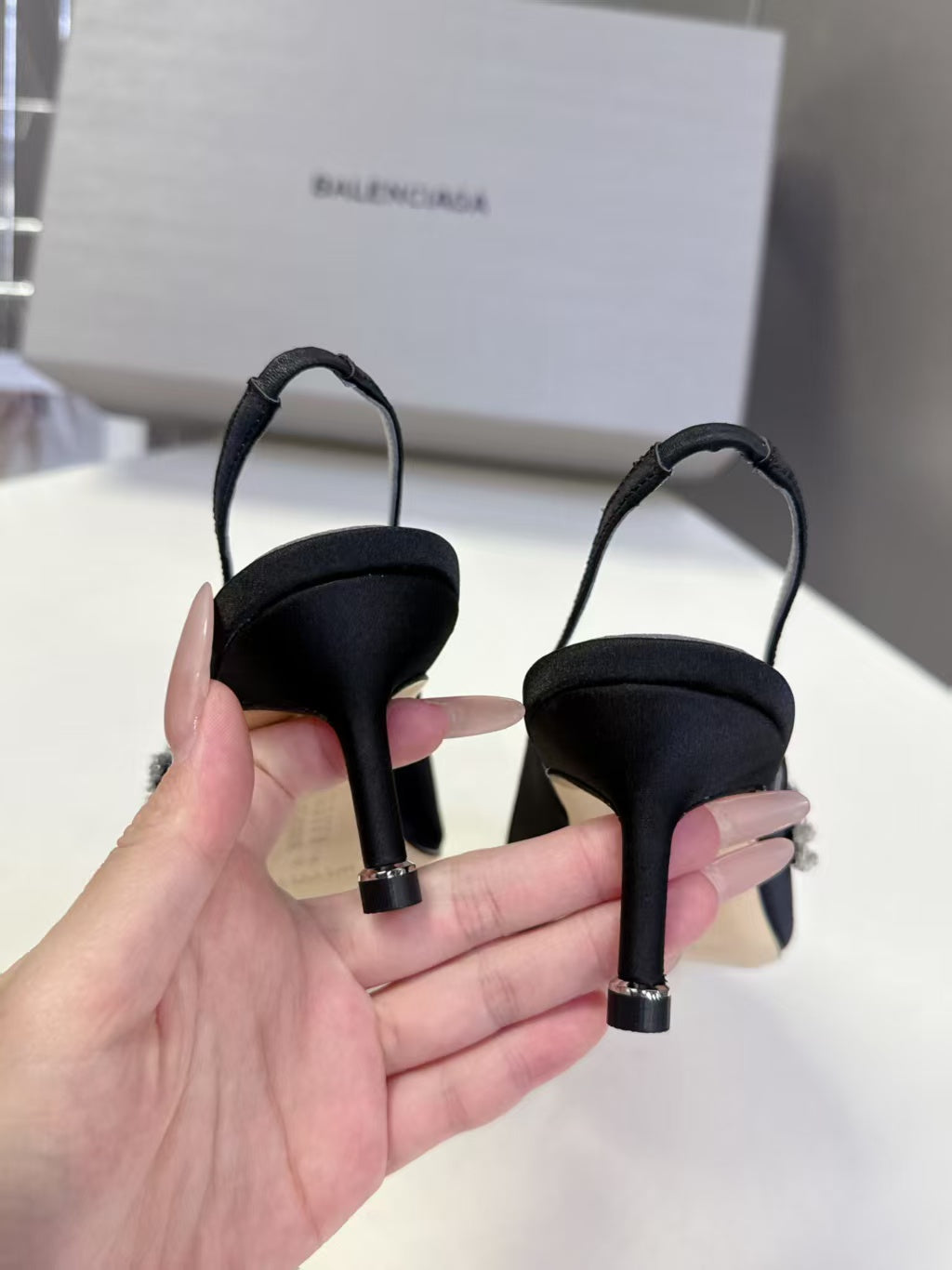 Balenciaga x Manolo Blahnik Slingback 58mm Black Satin Leather