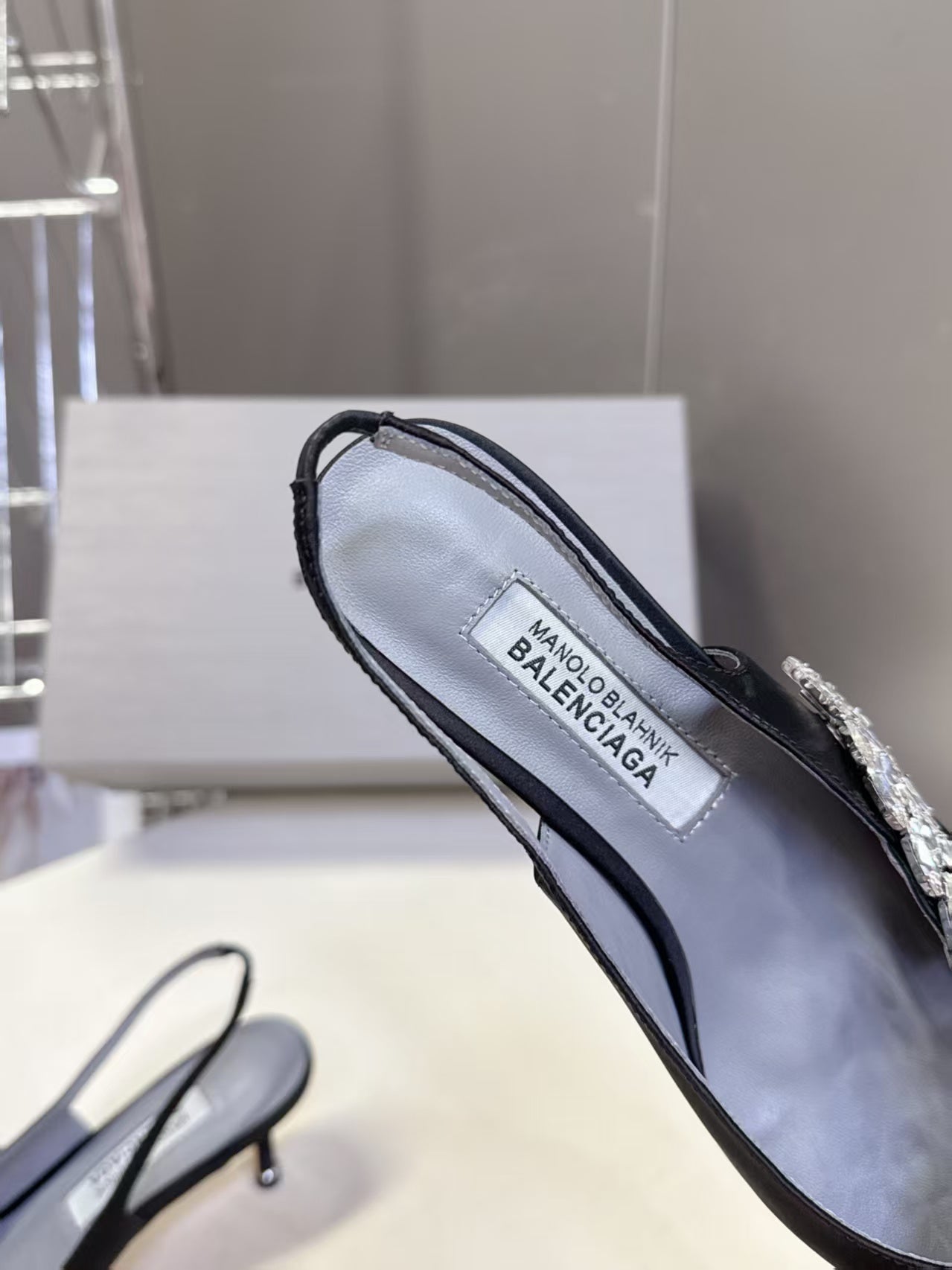 Balenciaga x Manolo Blahnik Slingback 58mm Black Satin Leather