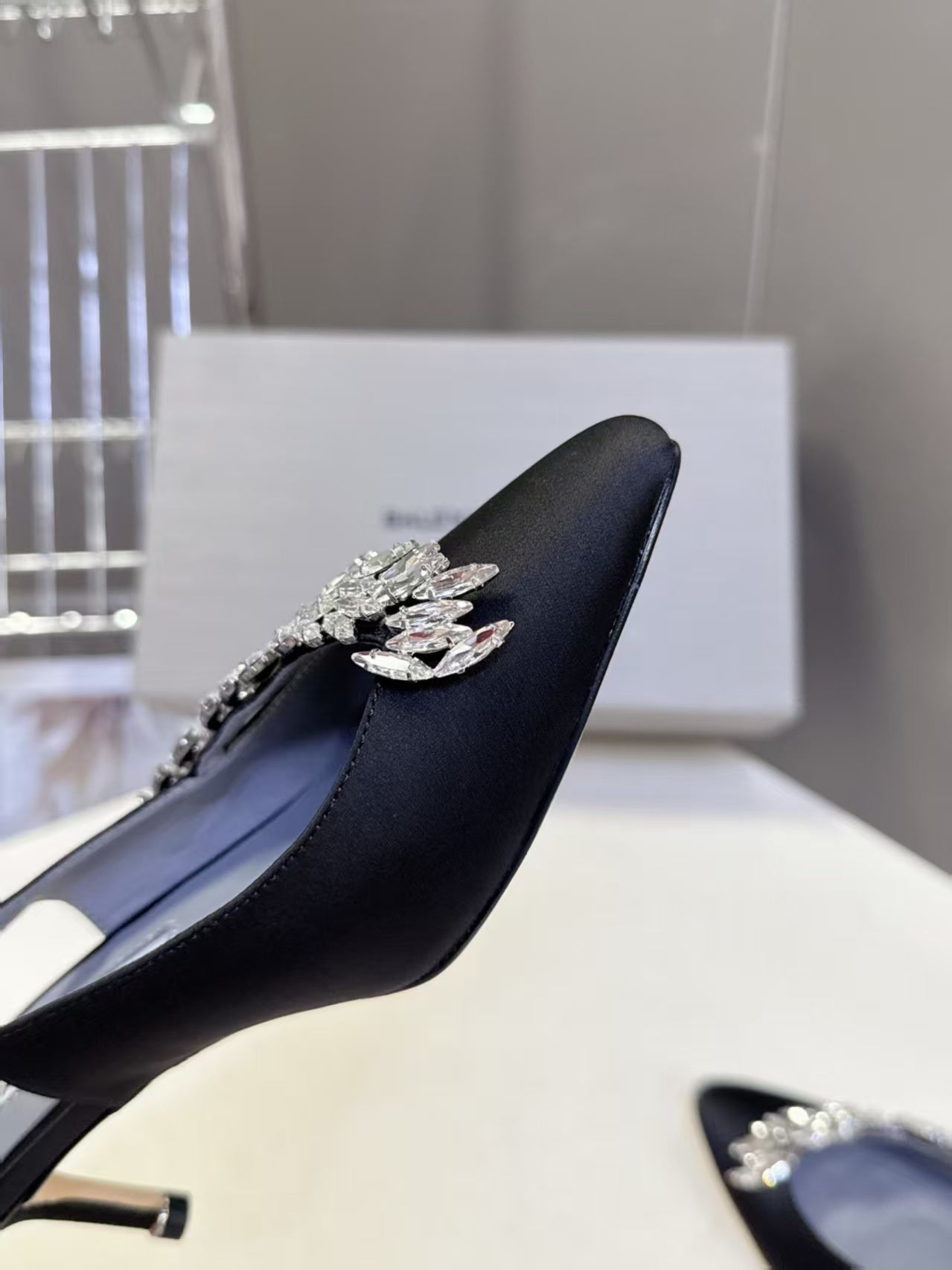 Balenciaga x Manolo Blahnik Slingback 58mm Black Satin Leather