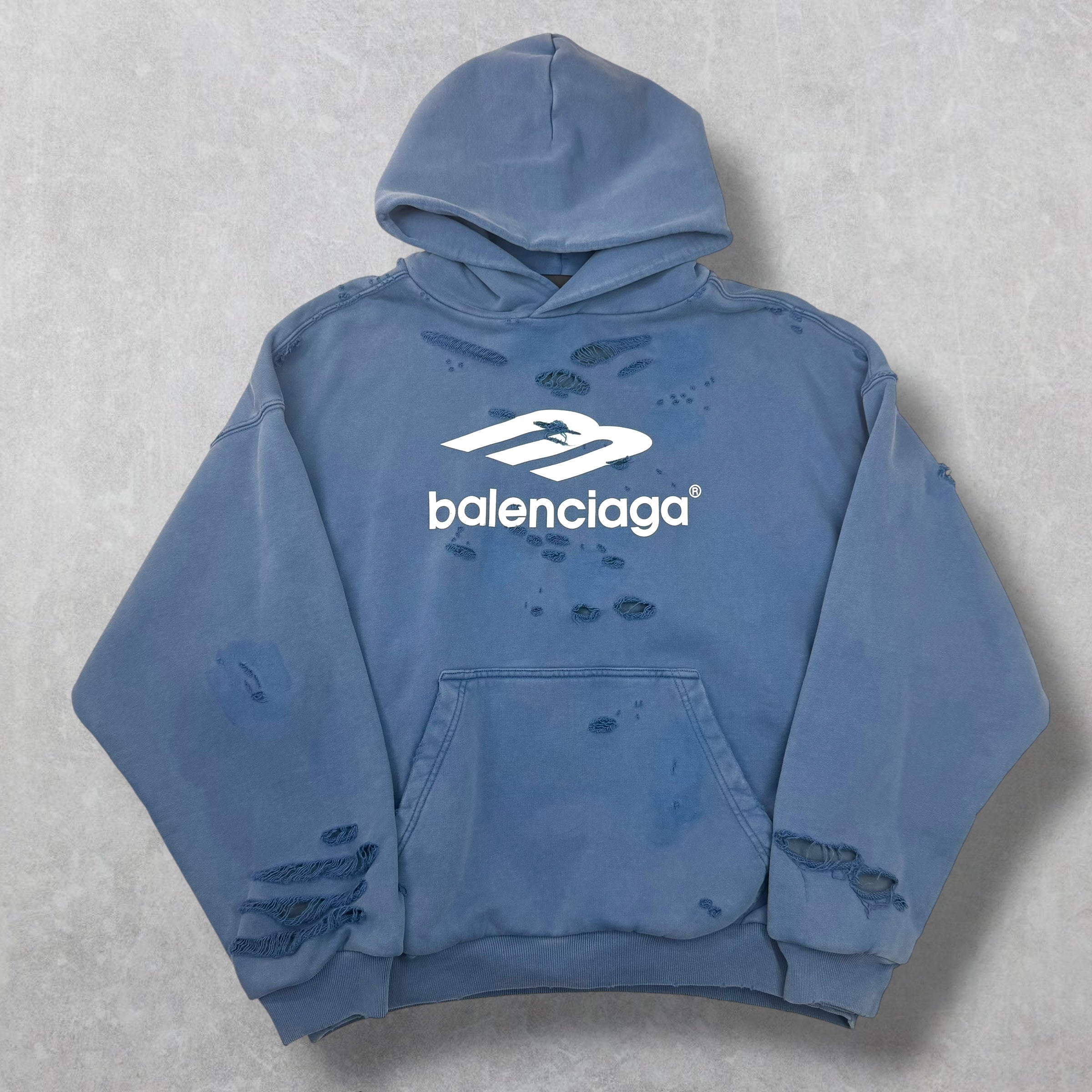 Balenciaga Washed Destruction Printed Logo Hoodie M Women
