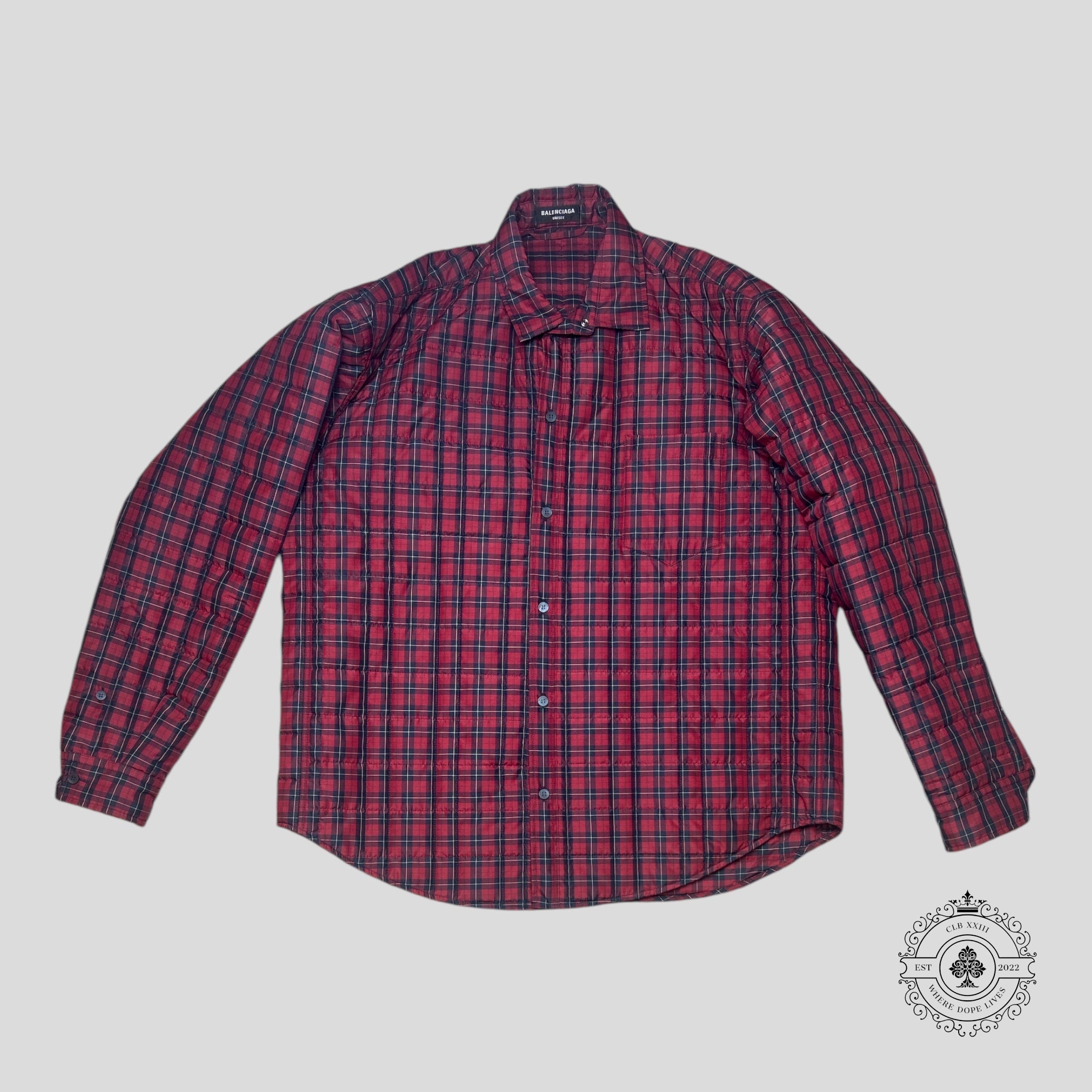 Balenciaga Oversized Padded Checkered Overshirt in Red  Men Shirt
