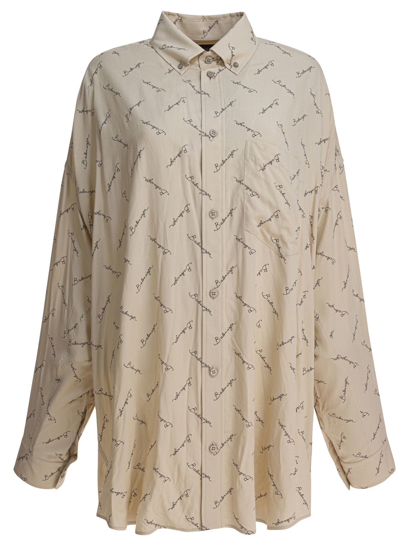 Balenciaga Oversized Shirt With Logo Beige