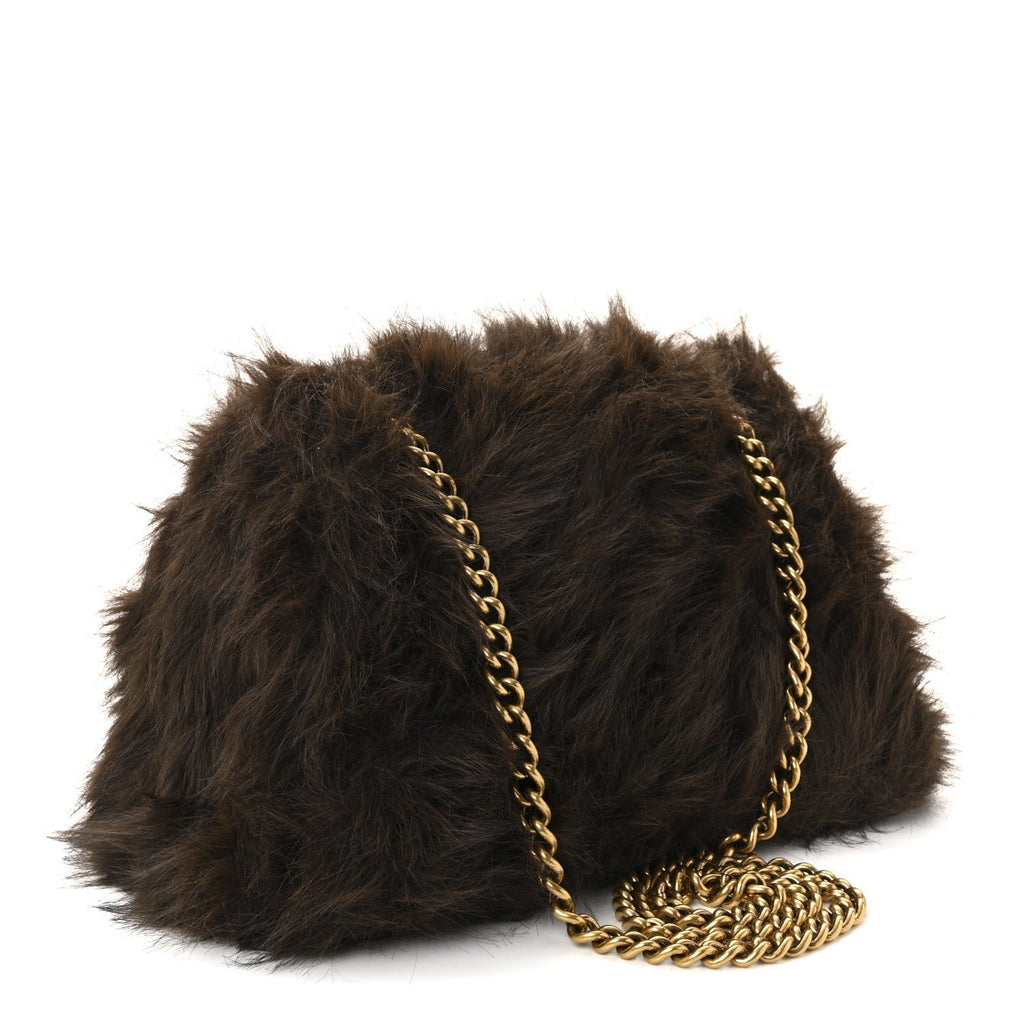 Faux Fur Medium Crush Chain Bag Brown