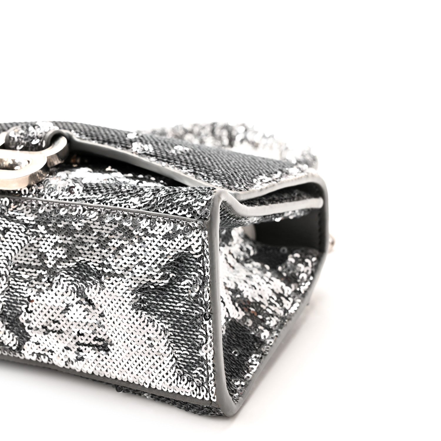 Sequin Hourglass Top Handle Bag XS Silver