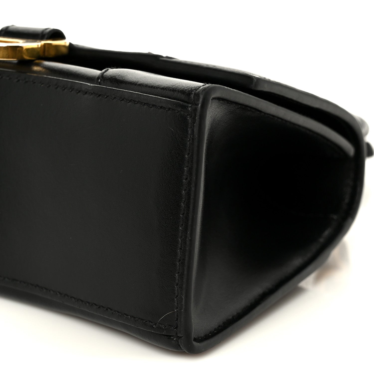 Shiny Box Calfskin Hourglass Top Handle Bag XS Black Black