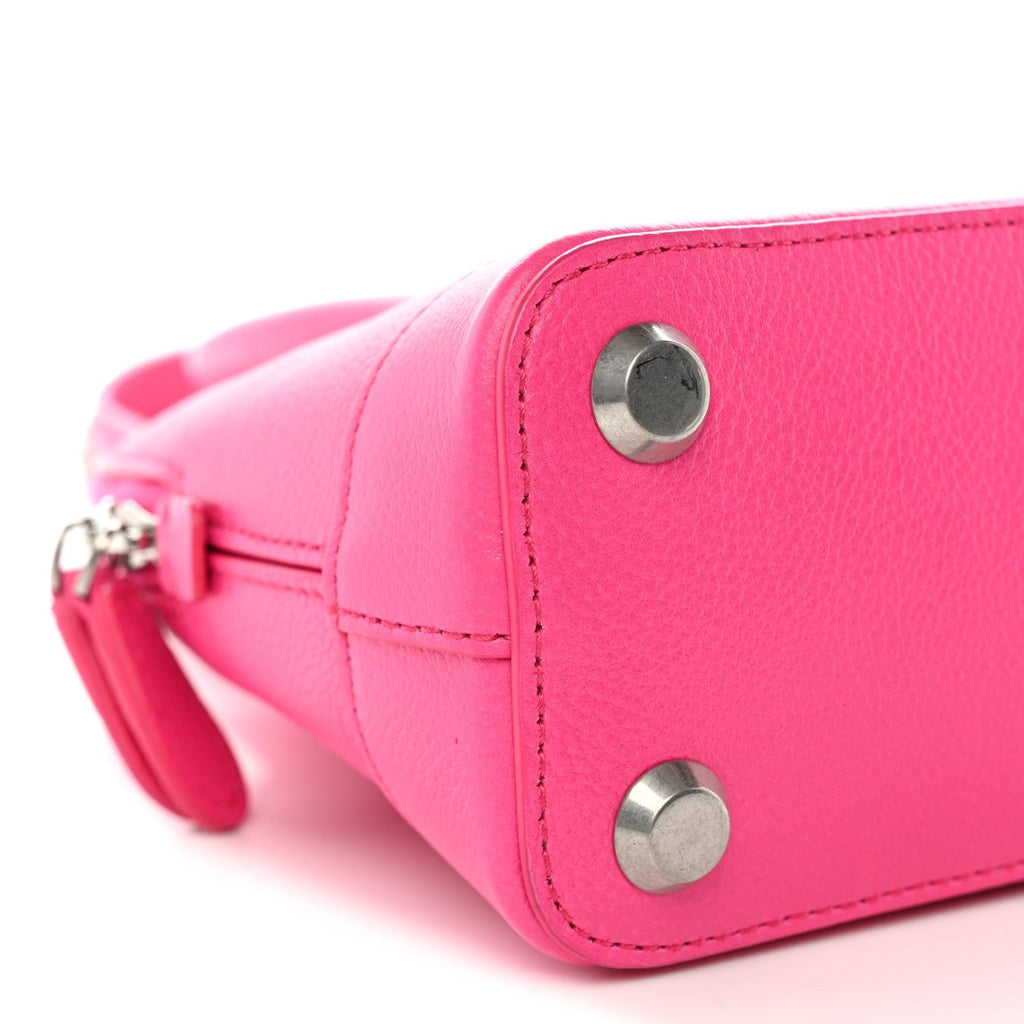 Signature Grained Calfskin Logo XXS Ville Top Handle Bag Fuchsia
