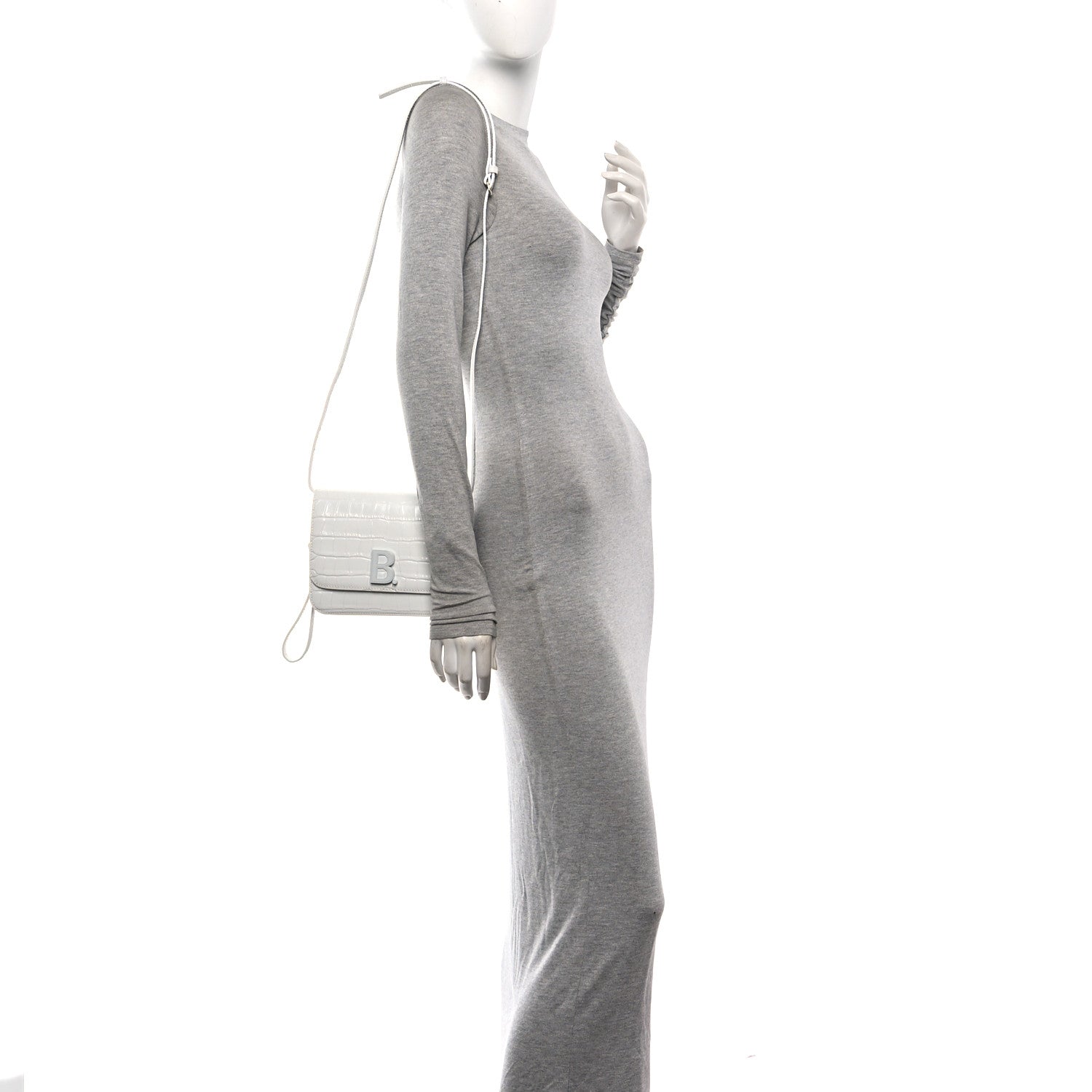 Shiny Calfskin Crocodile Embossed Small B Bag White