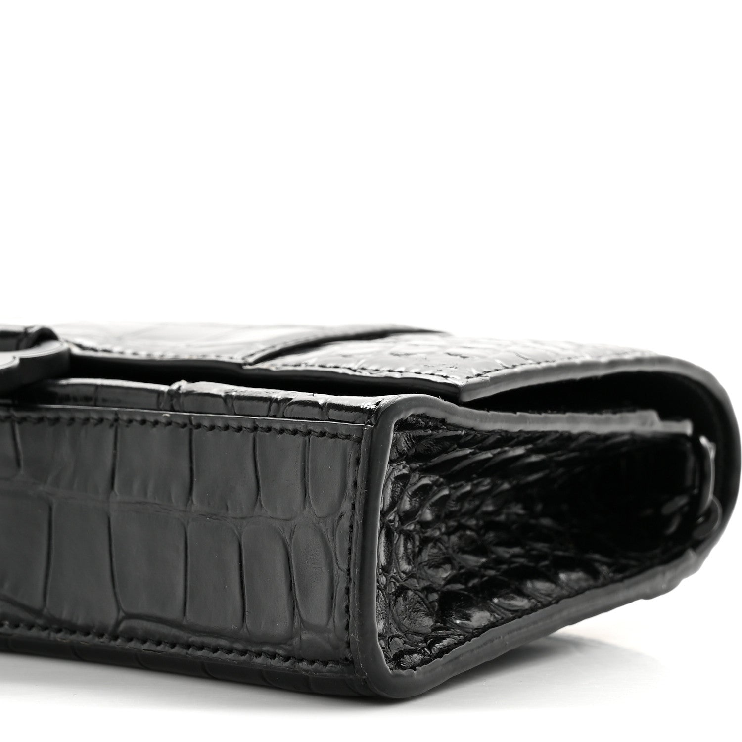 Shiny Calfskin Monochrome Crocodile Embossed Hourglass Chain Bag Black