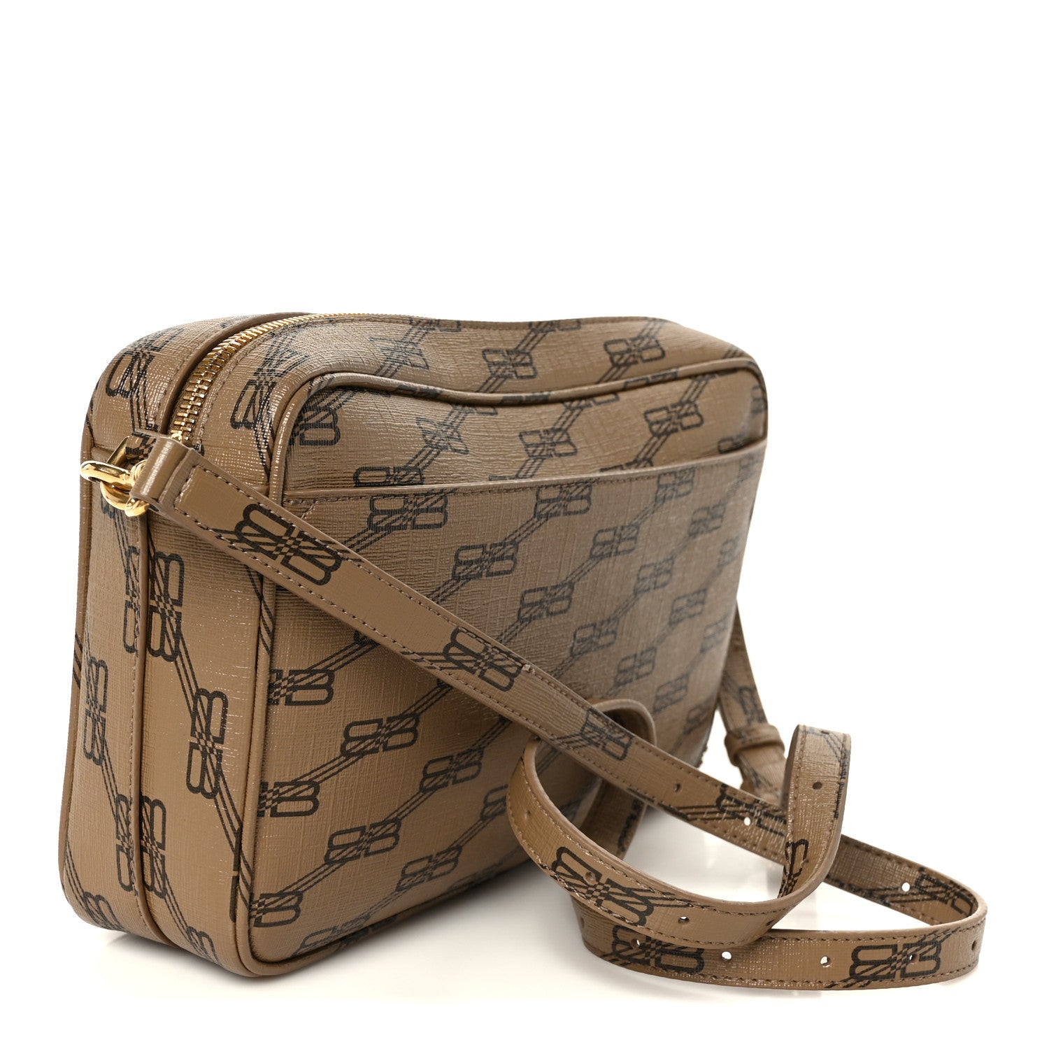 Coated Canvas BB Monogram Medium Signature Camera Bag Beige Brown