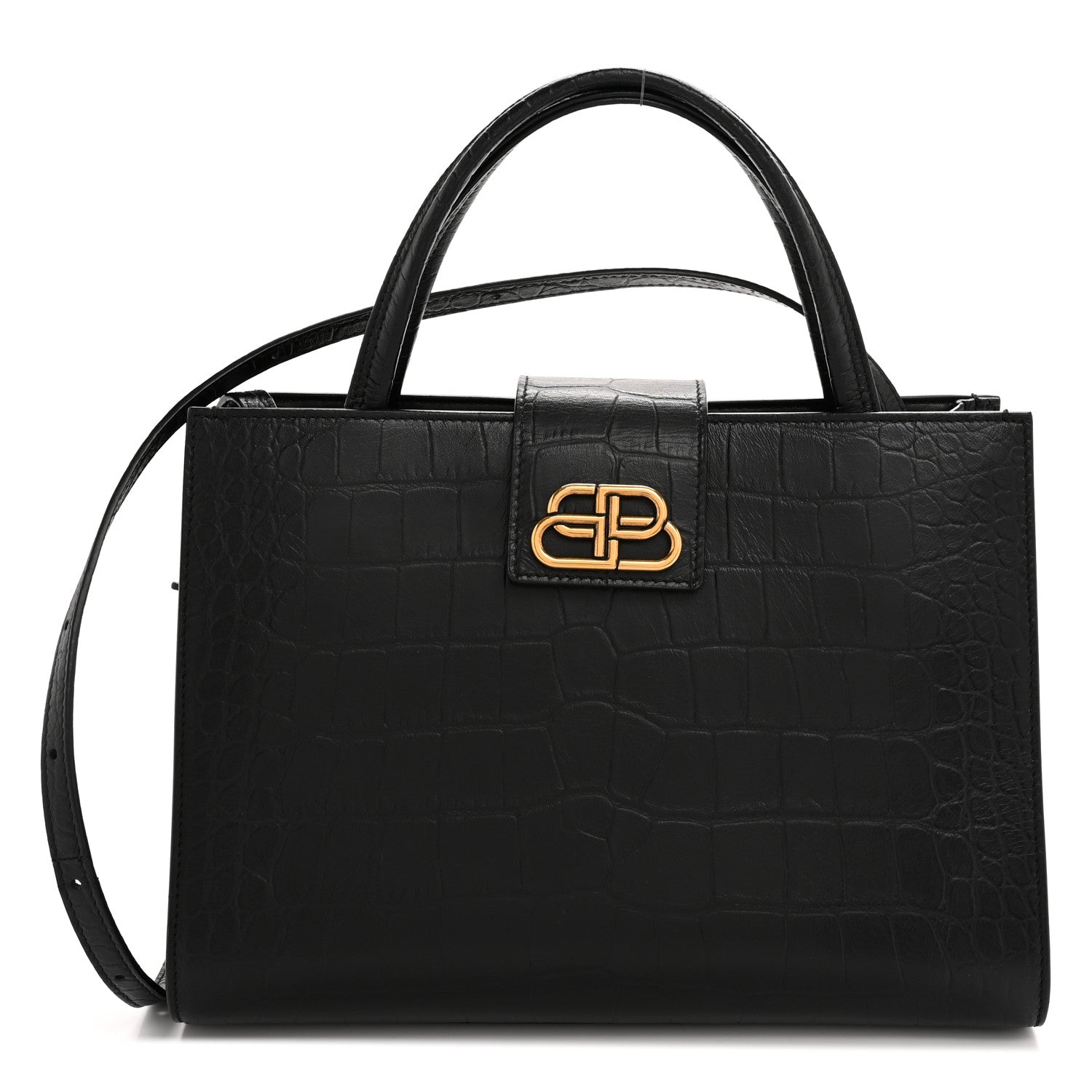 Calfskin Crocodile Embossed Medium Sharp Tote Black