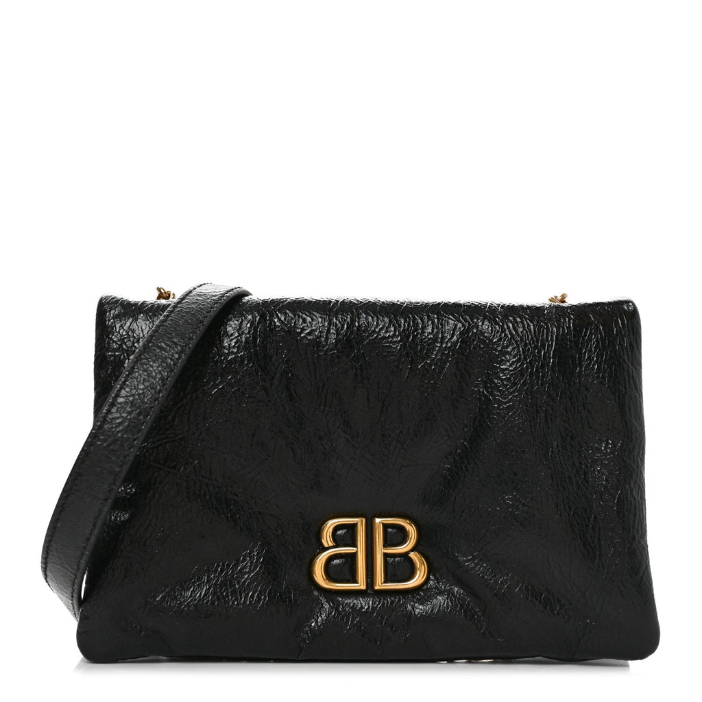 Arena Calfskin Puffy Monaco Chain Shoulder Bag  Black