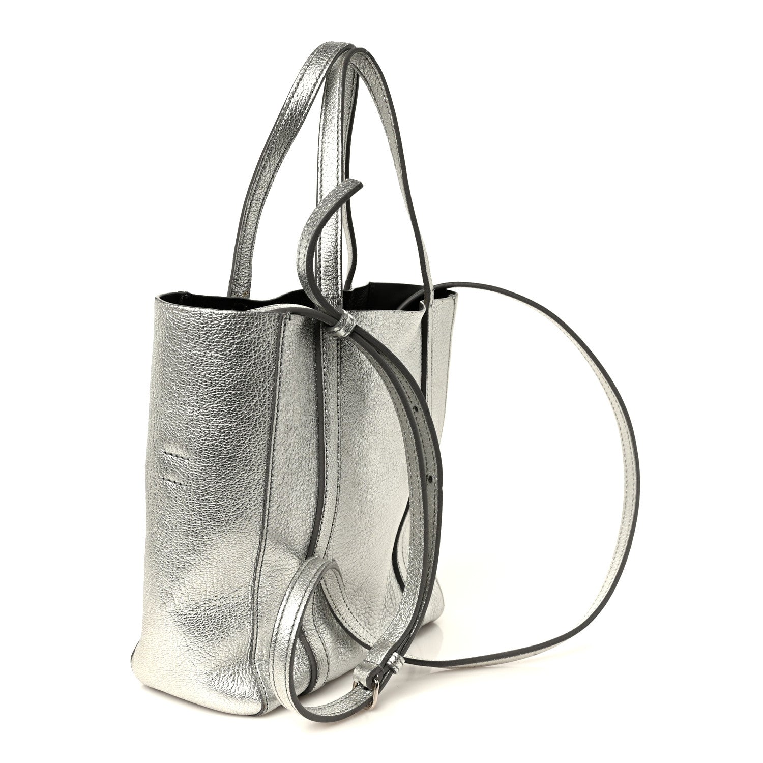 Metallic Goatskin Logo XXS Everyday Tote Argent Black