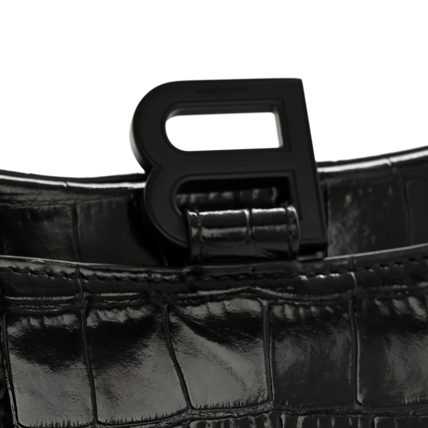 Shiny Calfskin Monochrome Crocodile Embossed Hourglass Chain Bag Black