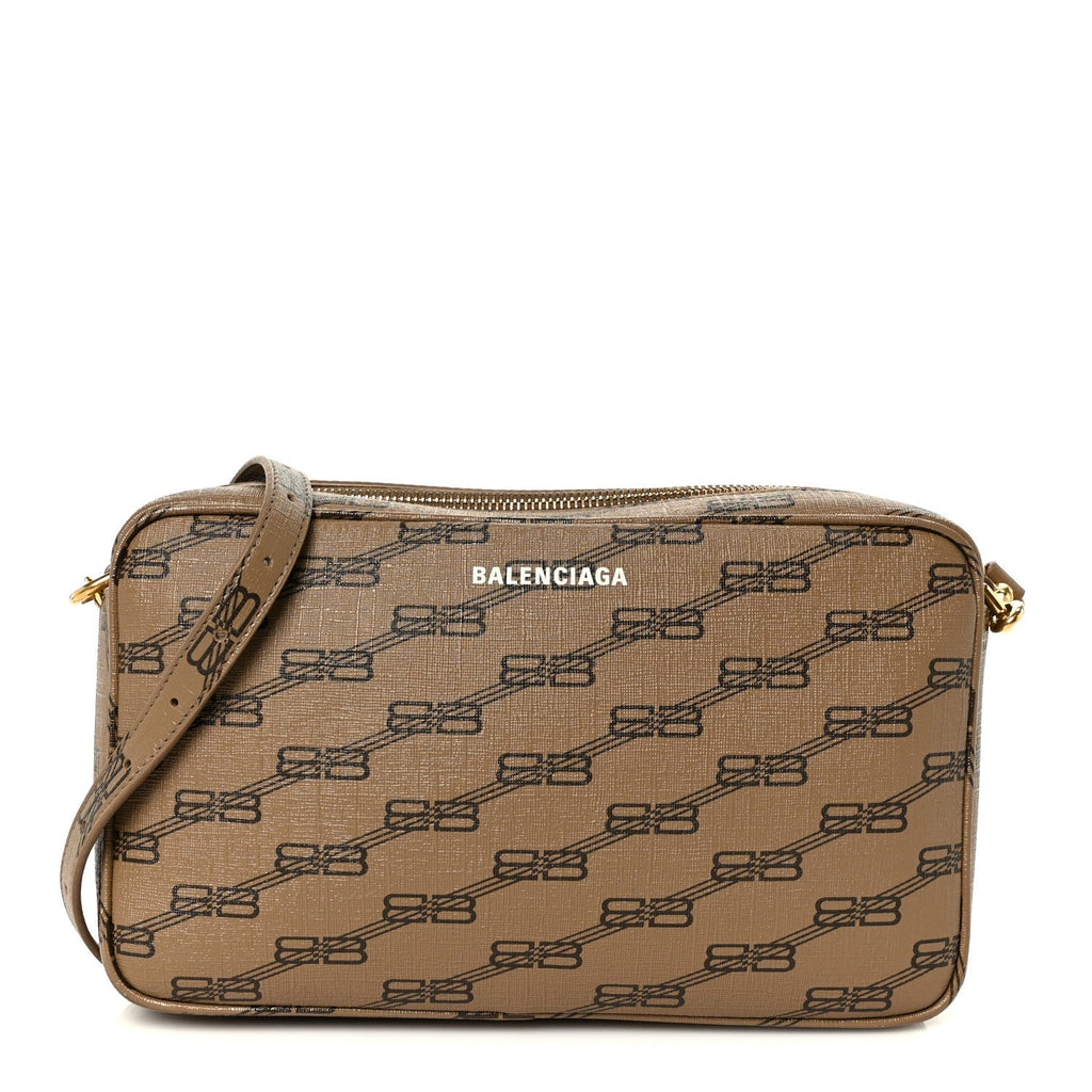 Coated Canvas BB Monogram Medium Signature Camera Bag Beige Brown