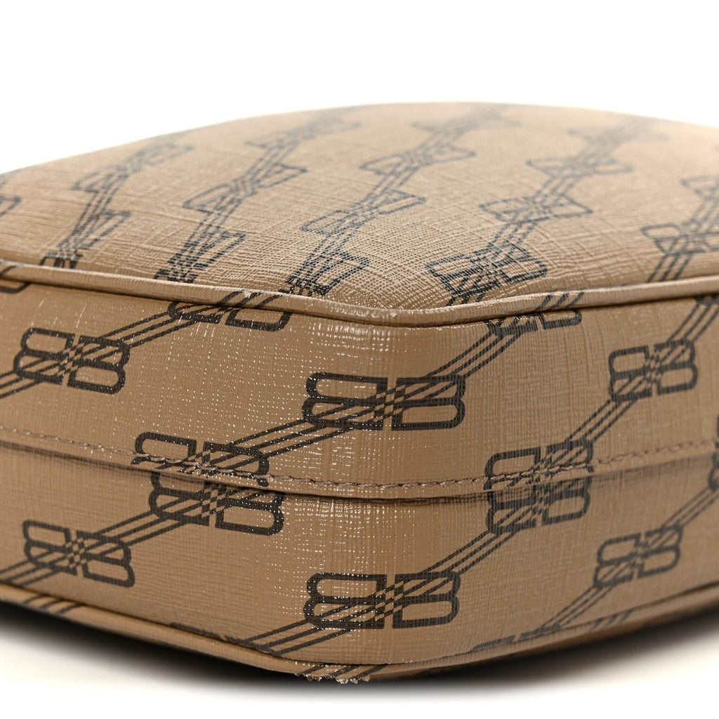 Coated Canvas BB Monogram Medium Signature Camera Bag Beige Brown
