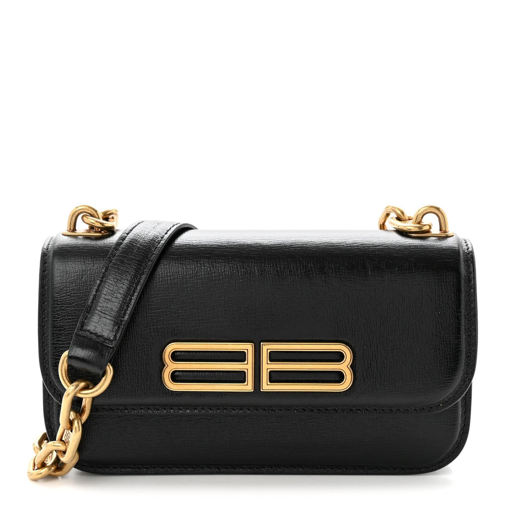 Calfskin Stripe Embossed Gossip Chain Bag XS Black