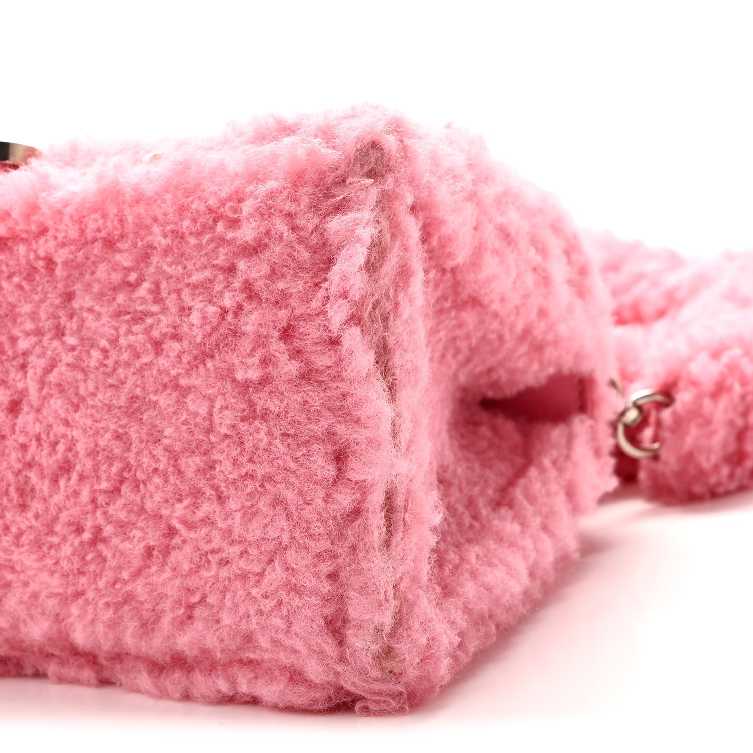 Curly Faux Shearling Small Hourglass Top Handle Bag Sweet Pink Pink