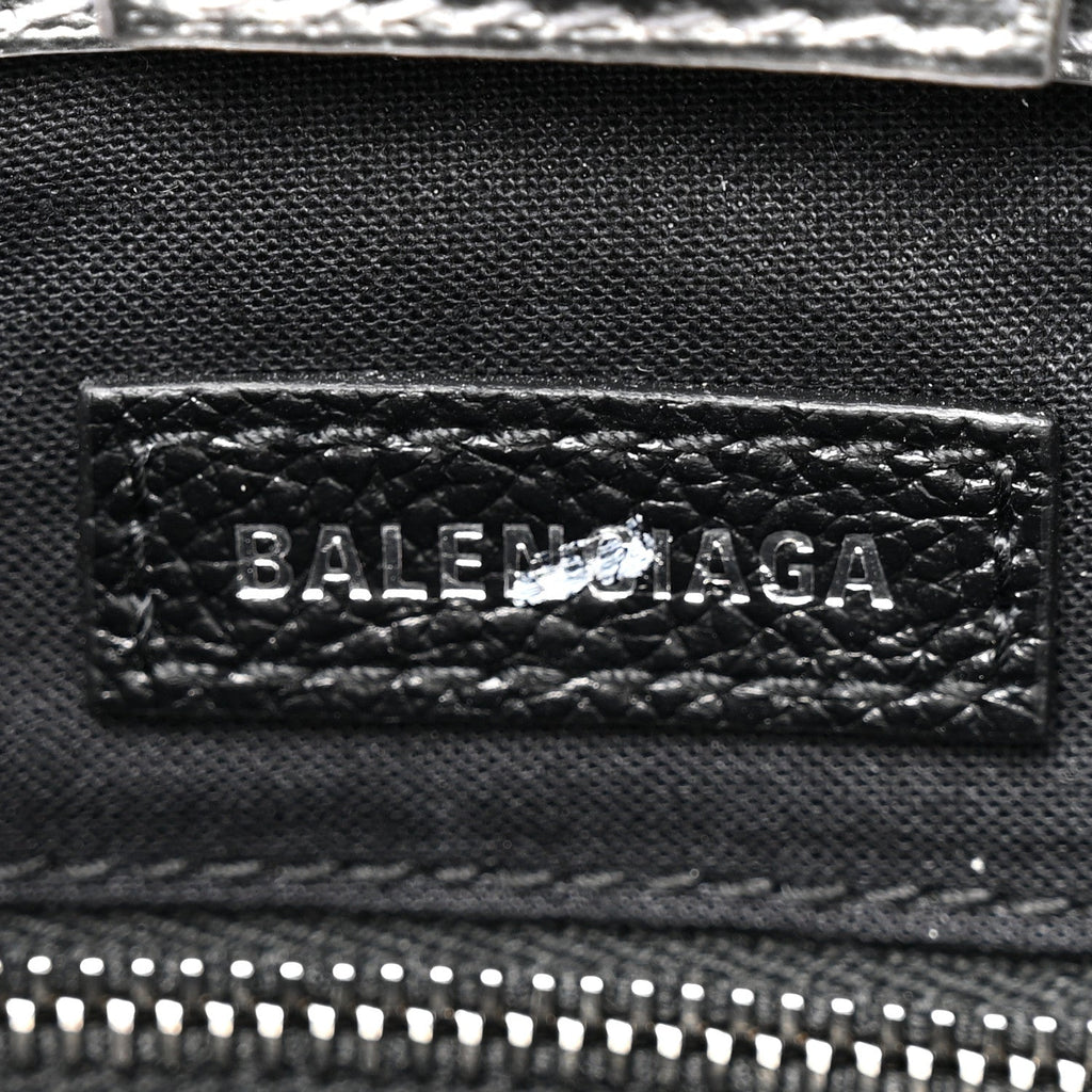 Metallic Squared Calfskin Logo North South Shopper Tote XXS Silver