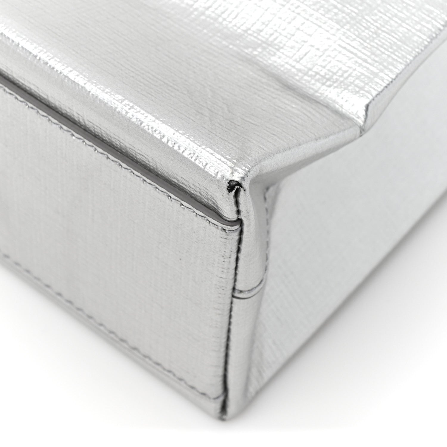 Metallic Squared Calfskin Logo North South Shopper Tote XXS Silver