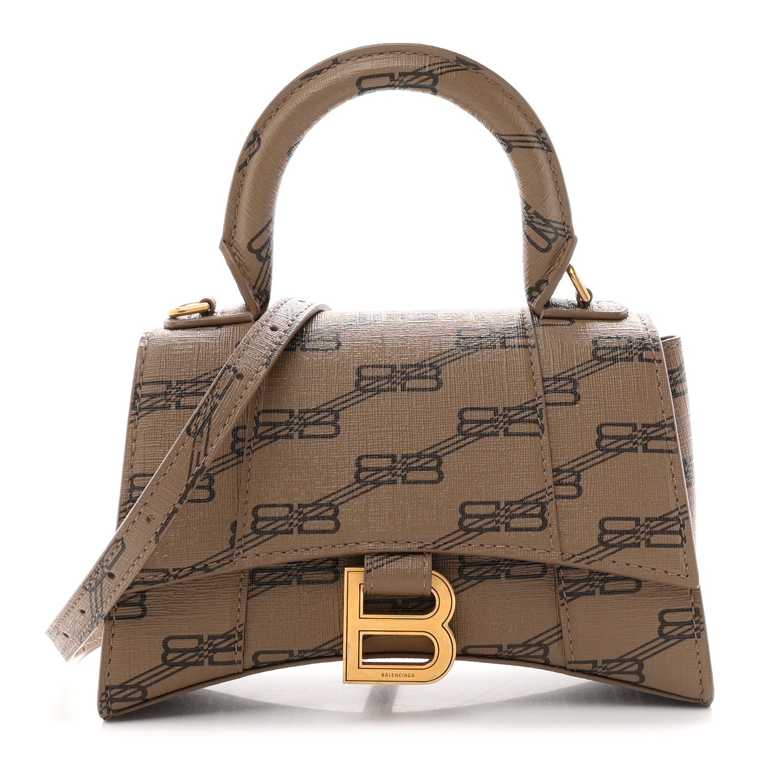 Coated Canvas BB Monogram Hourglass Top Handle Bag XS Beige Brown