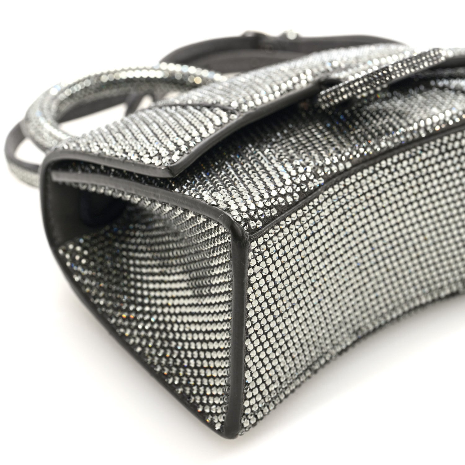 Strass Suede Hourglass Top Handle Bag XS Smoke Grey Crystal