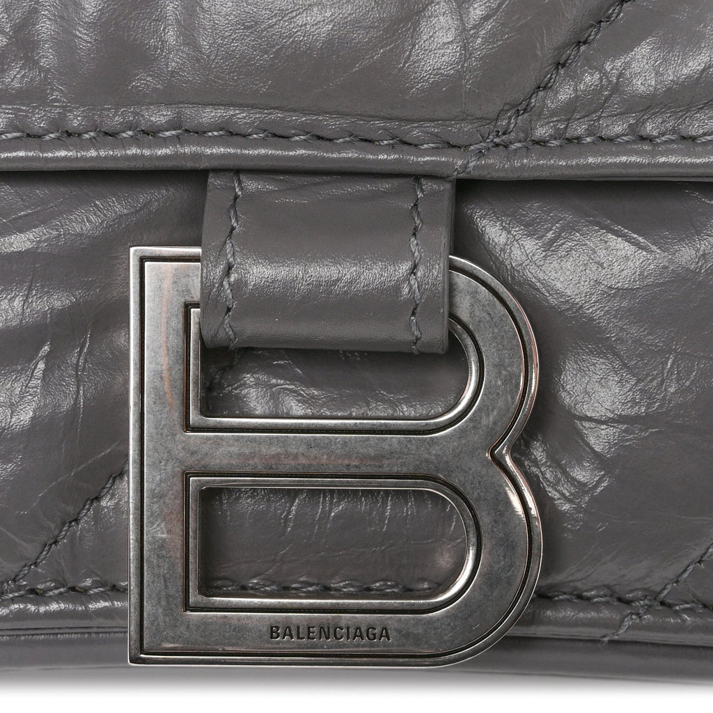 Crushed Calfskin Quilted Medium Crush Chain Bag Dark Grey