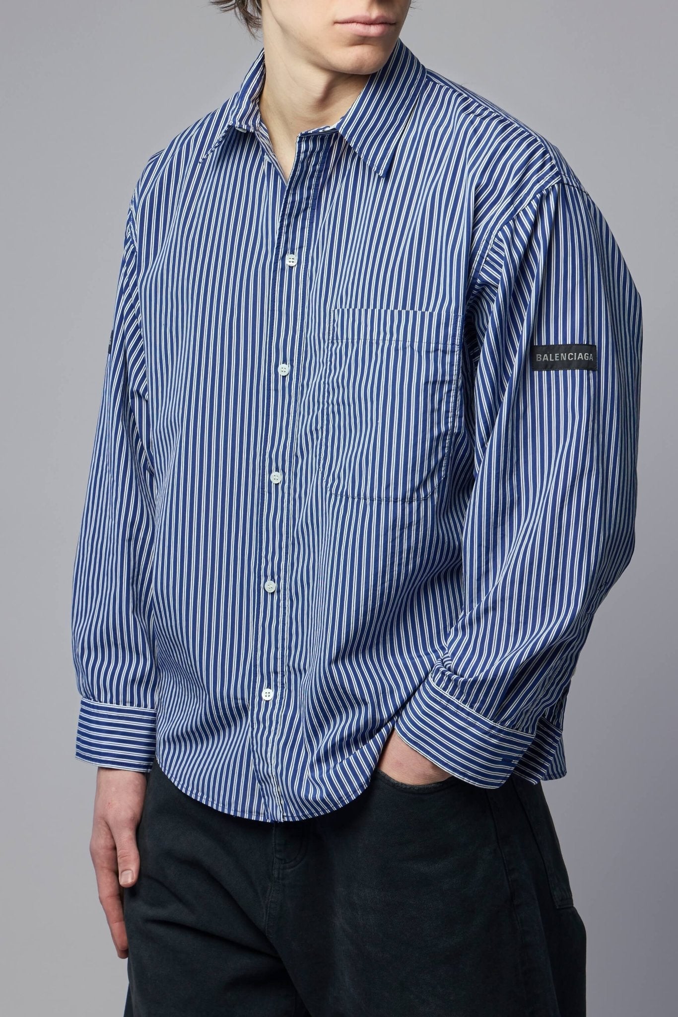 Oversized Shirt Navy White Stripes