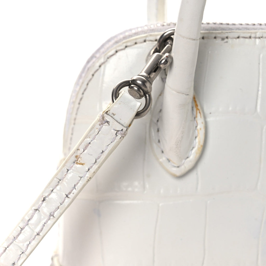 Calfskin Logo Crocodile Embossed Mini Ville Top Handle Bag White Black