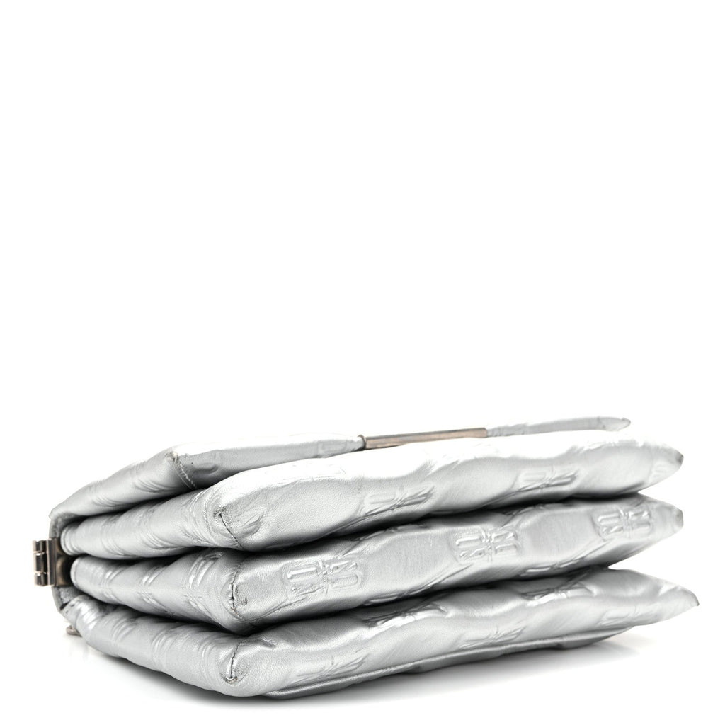 Nappa Allover License BB Monogram Embossed Medium Triplet Bag Silver