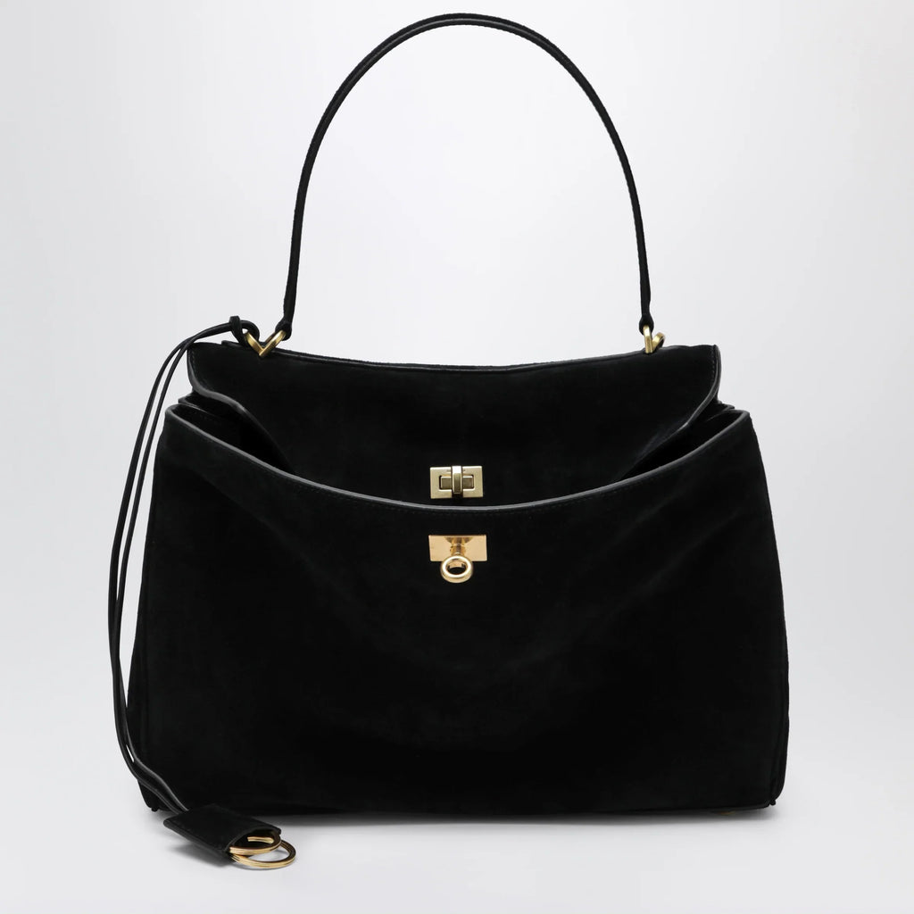 Balenciaga - Medium Rodeo bag in suede calfskin, black