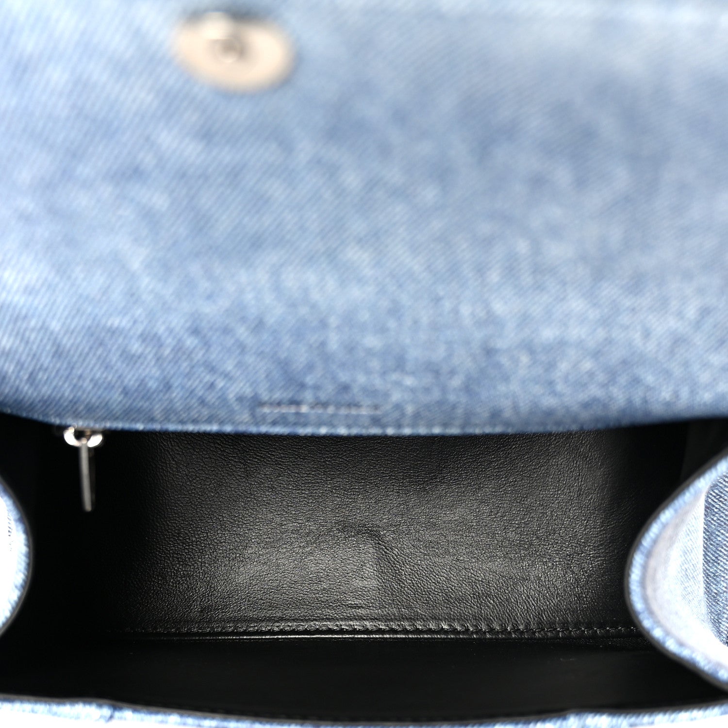 Nappa Denim Printed Small Hourglass Top Handle Bag Denim Blue