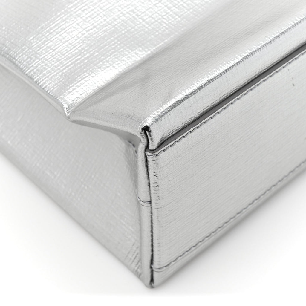 Metallic Squared Calfskin Logo North South Shopper Tote XXS Silver