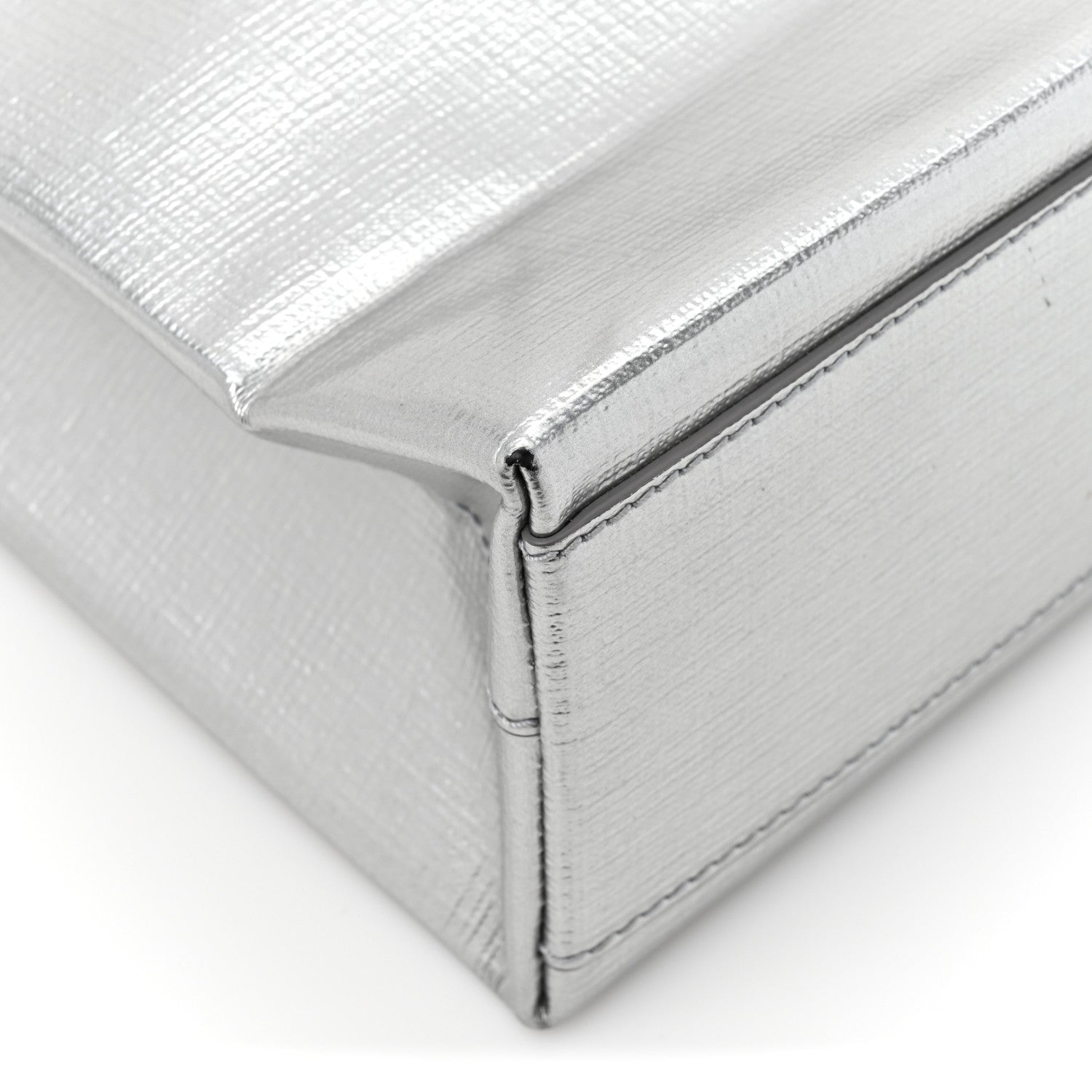 Metallic Squared Calfskin Logo North South Shopper Tote XXS Silver
