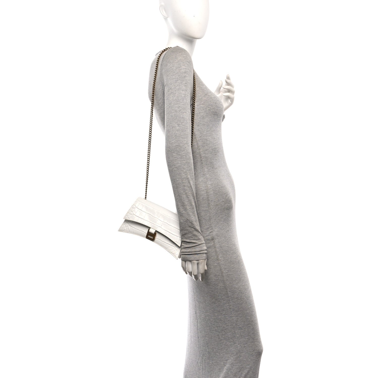 Calfskin Crocodile Embossed Small Crush Chain Bag White