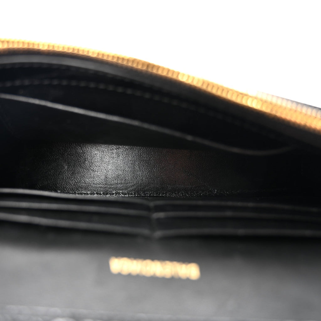 Shiny Calfskin Crocodile Embossed Hourglass Chain Bag Black