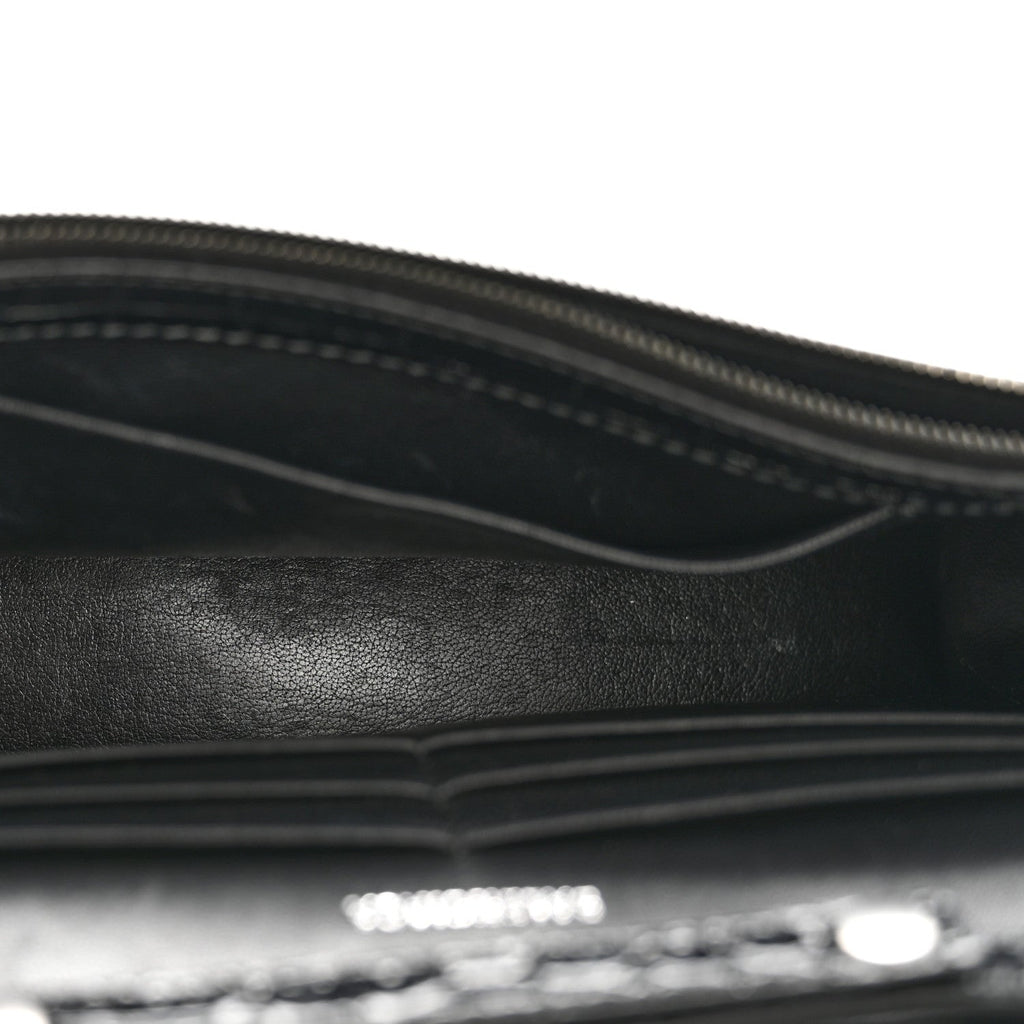 Shiny Calfskin Monochrome Crocodile Embossed Hourglass Chain Bag Black